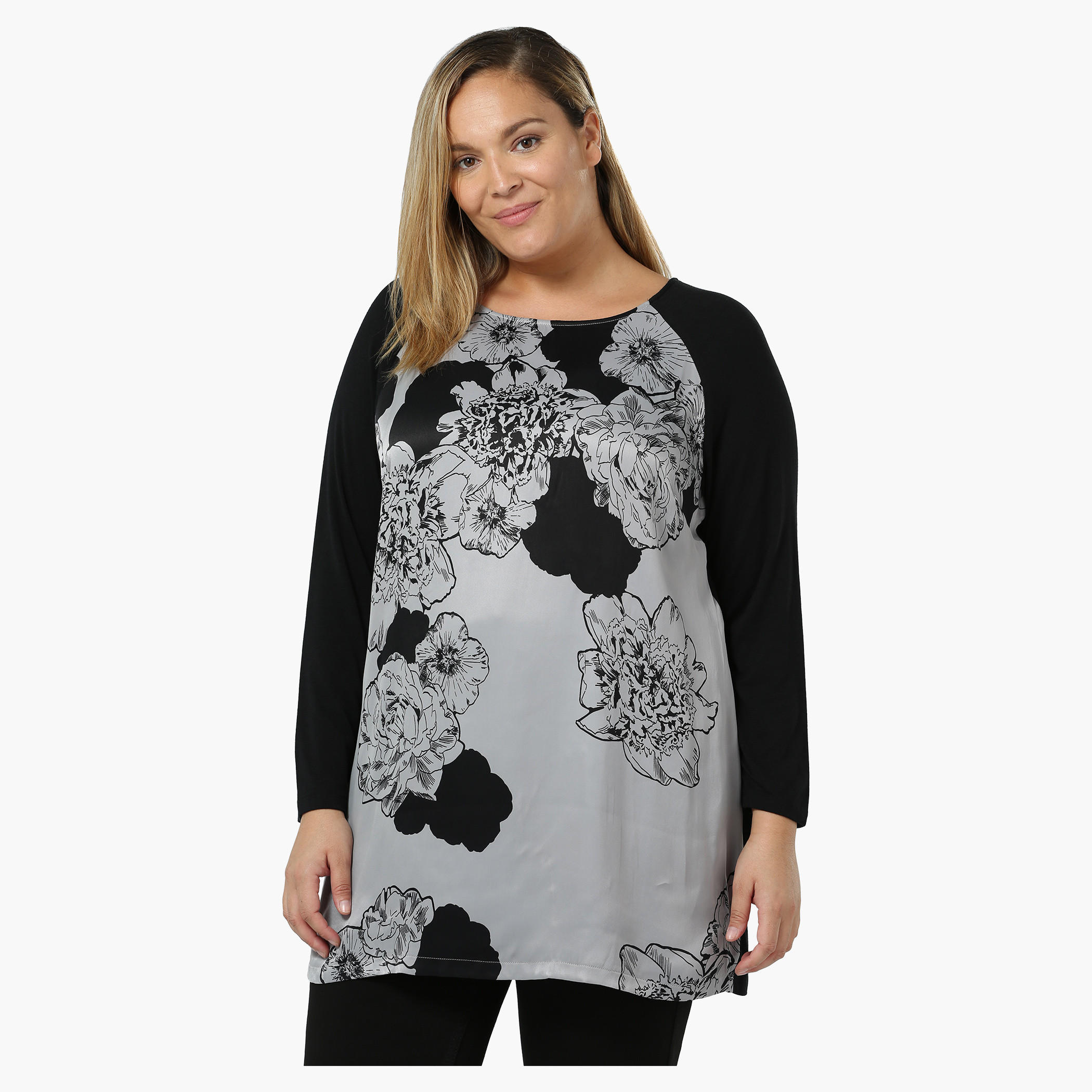 Plus Size Floral Printed Full-sleeved Tunic-women-clothing-shirtsandblouses-blouses-image-1