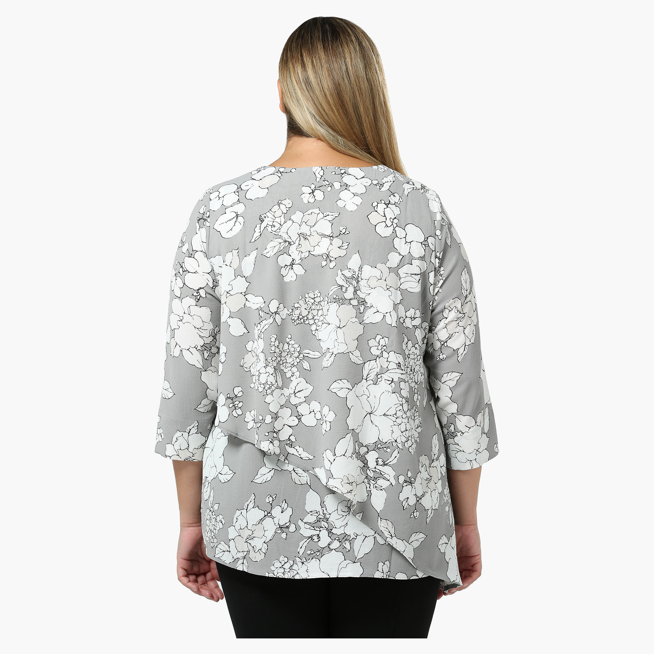 Plus Size Floral Printed Double-layered Top-women-clothing-shirtsandblouses-blouses-image-2