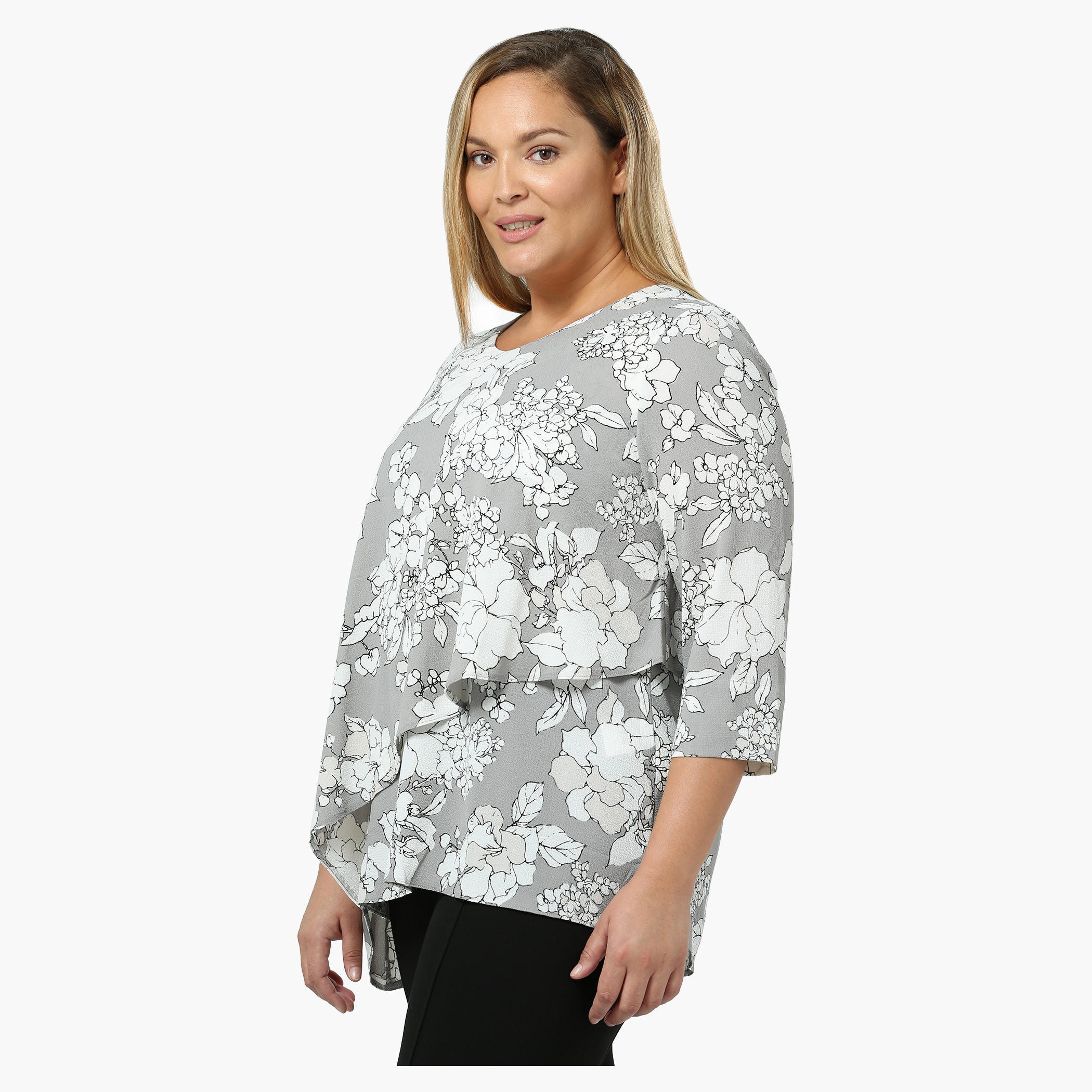 Plus Size Floral Printed Double-layered Top-women-clothing-shirtsandblouses-blouses-image-3