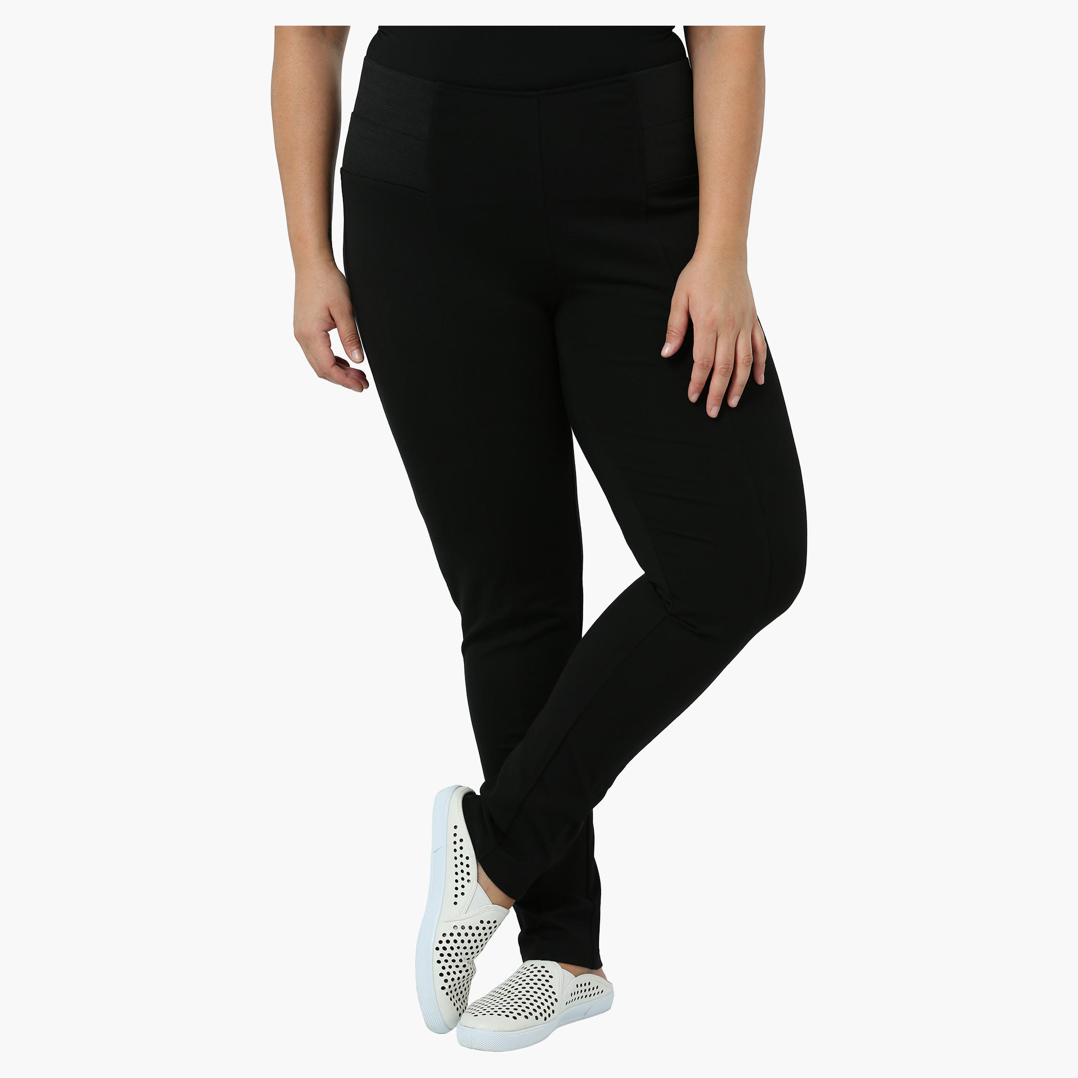 Plus Size Solid Leggings with Ribbed Waist-women-clothing-bottoms-leggings-image-1
