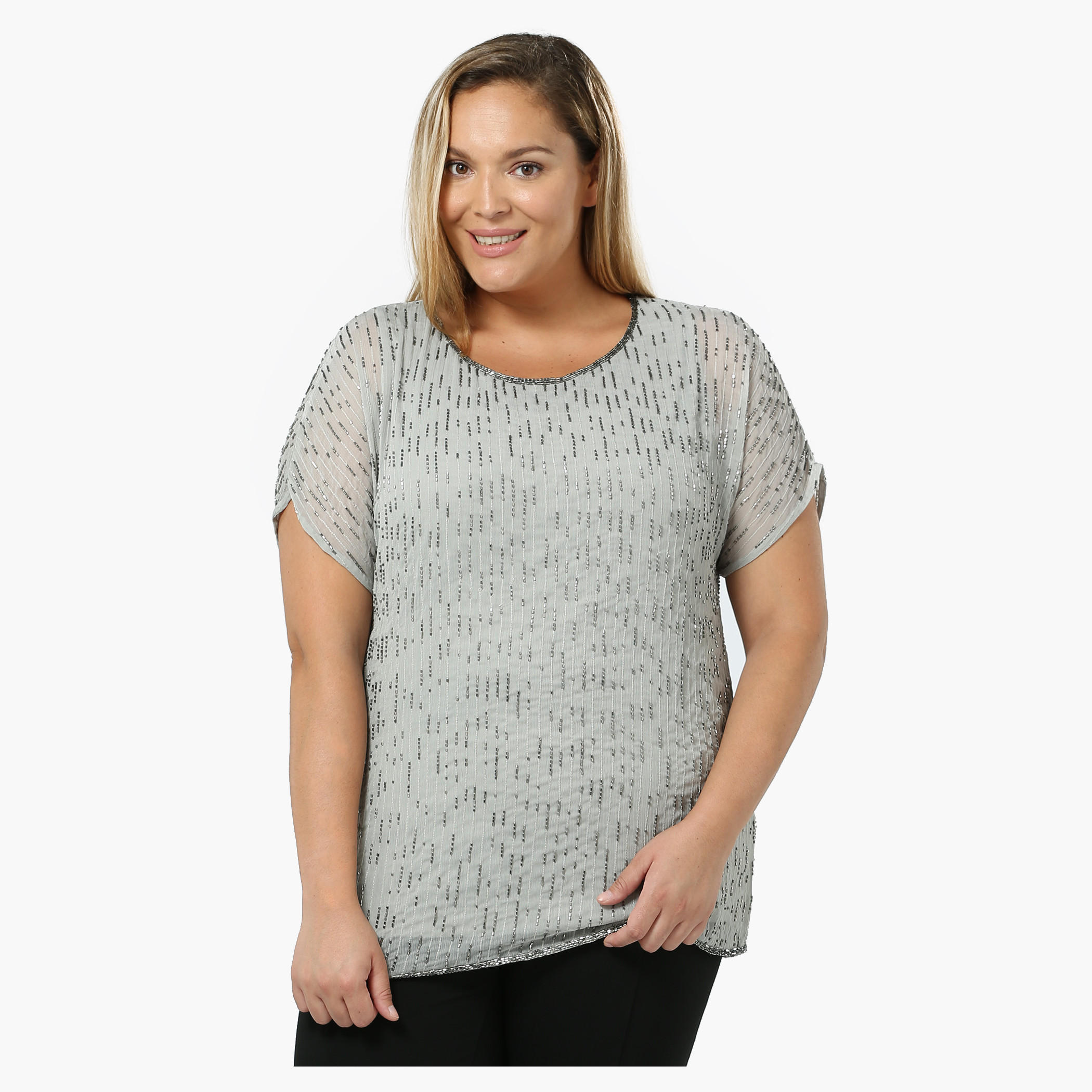 Plus Size Short-sleeved Bugle Beaded Top-women-clothing-shirtsandblouses-blouses-image-5