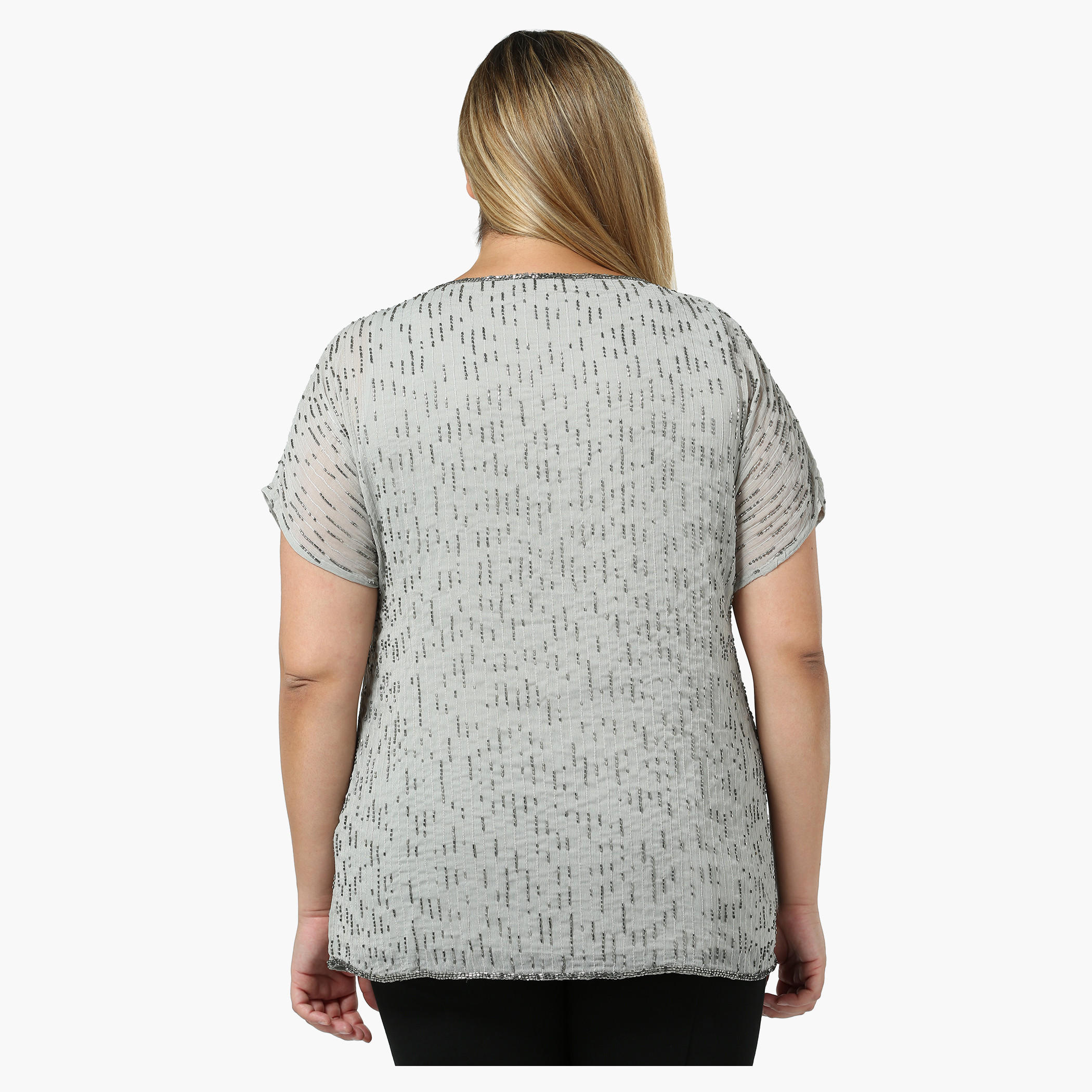 Plus Size Short-sleeved Bugle Beaded Top-women-clothing-shirtsandblouses-blouses-image-4