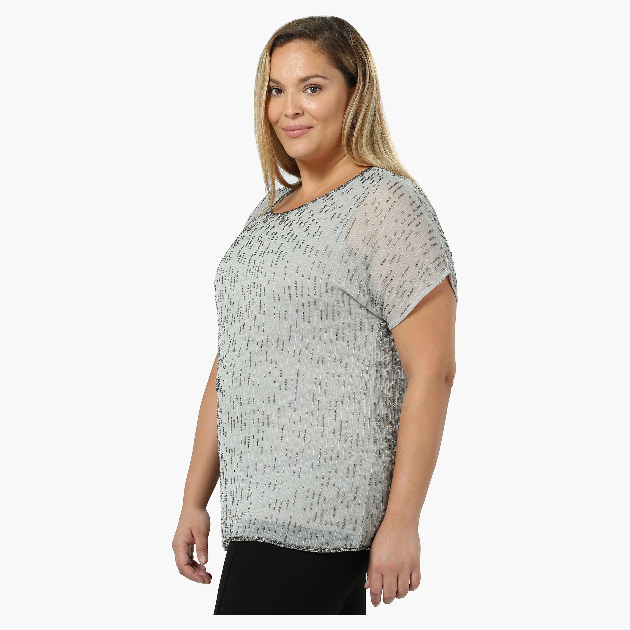 Plus Size Short-sleeved Bugle Beaded Top-women-clothing-shirtsandblouses-blouses-image-3