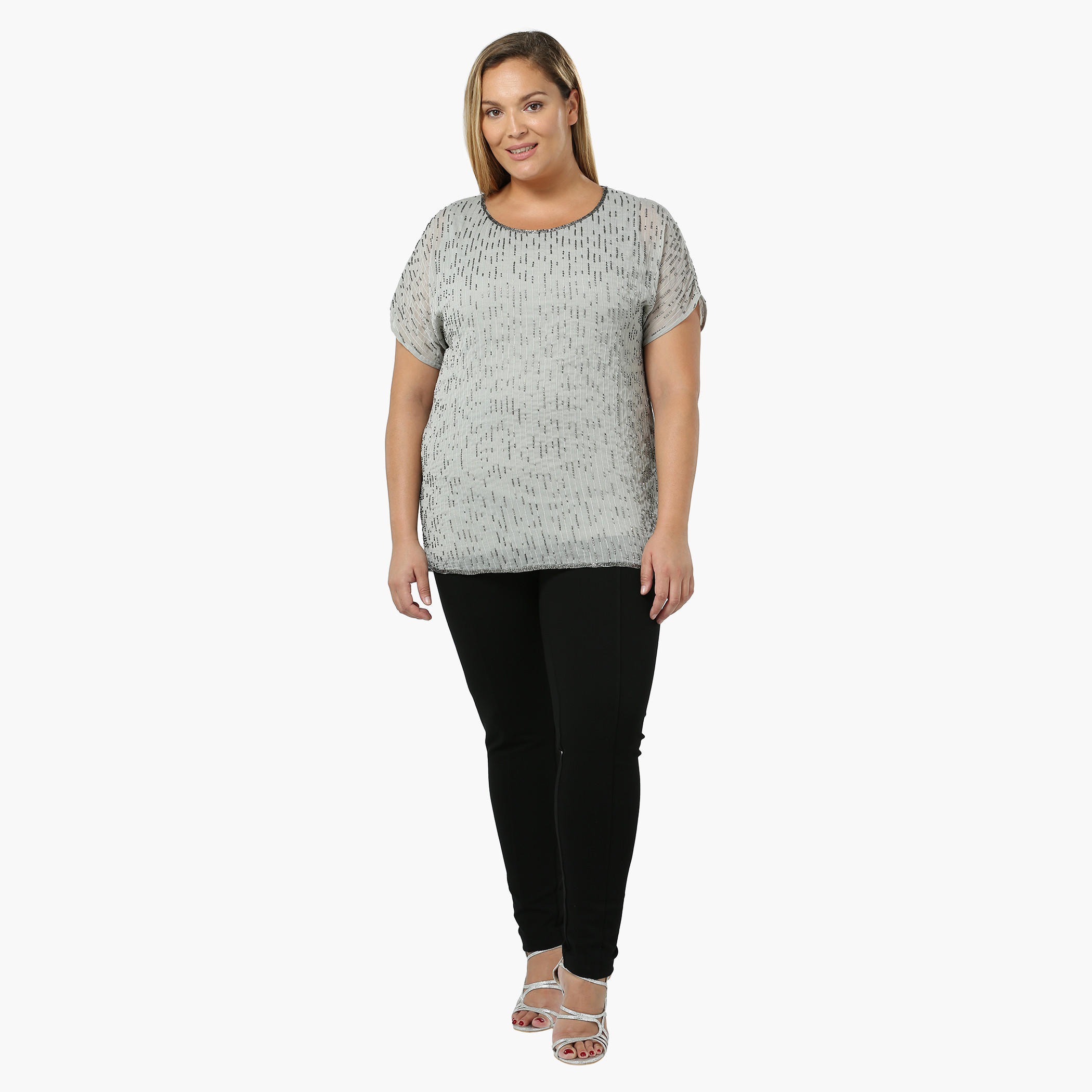 Plus Size Short-sleeved Bugle Beaded Top-women-clothing-shirtsandblouses-blouses-image-1