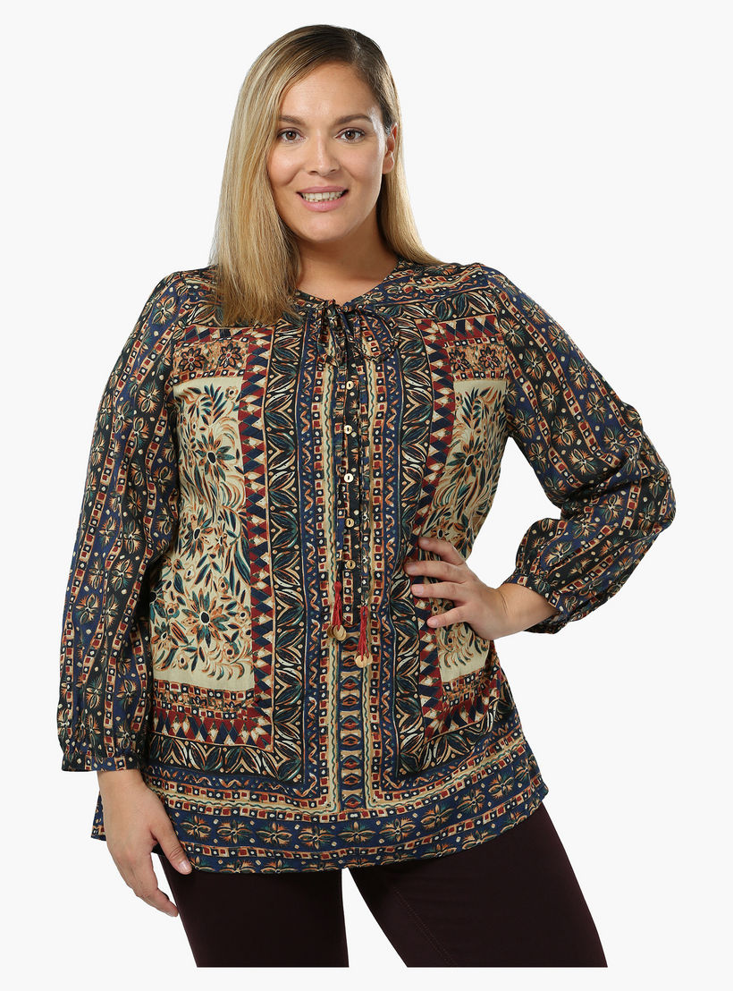 Plus Size Printed Top with Tie-up Neck-women-clothing-shirtsandblouses-blouses-image-5