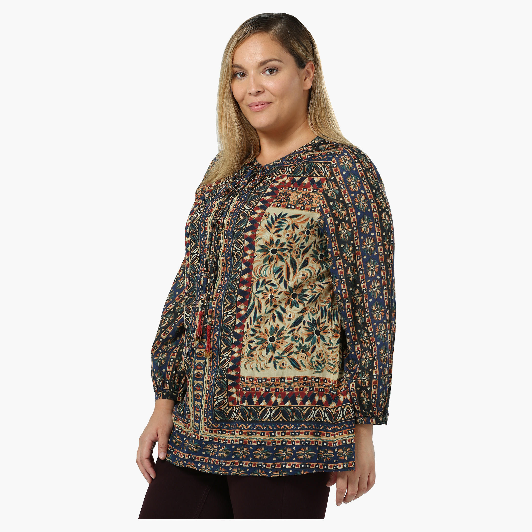 Plus Size Printed Top with Tie-up Neck-women-clothing-shirtsandblouses-blouses-image-3