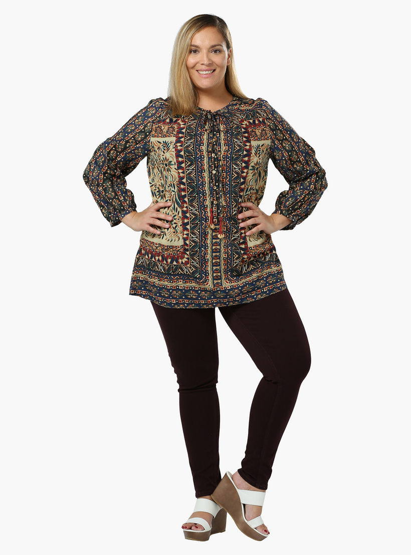 Plus Size Printed Top with Tie-up Neck-women-clothing-shirtsandblouses-blouses-image-1