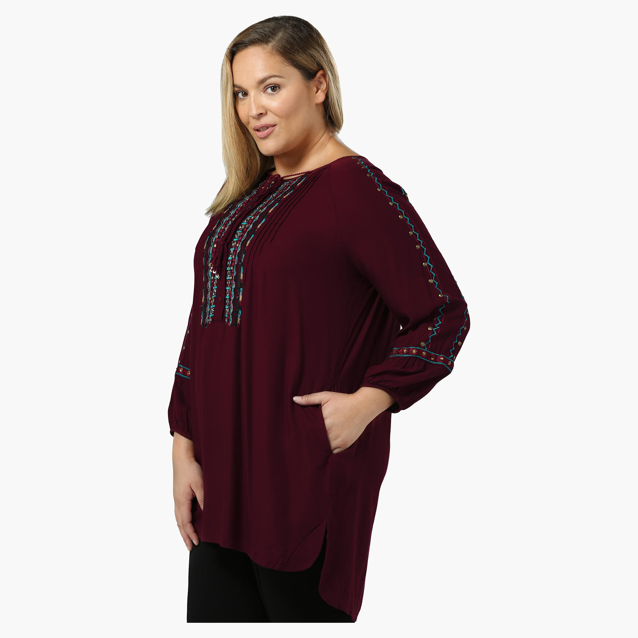 Plus Size Full-sleeved Embellished Top-women-clothing-shirtsandblouses-blouses-image-3