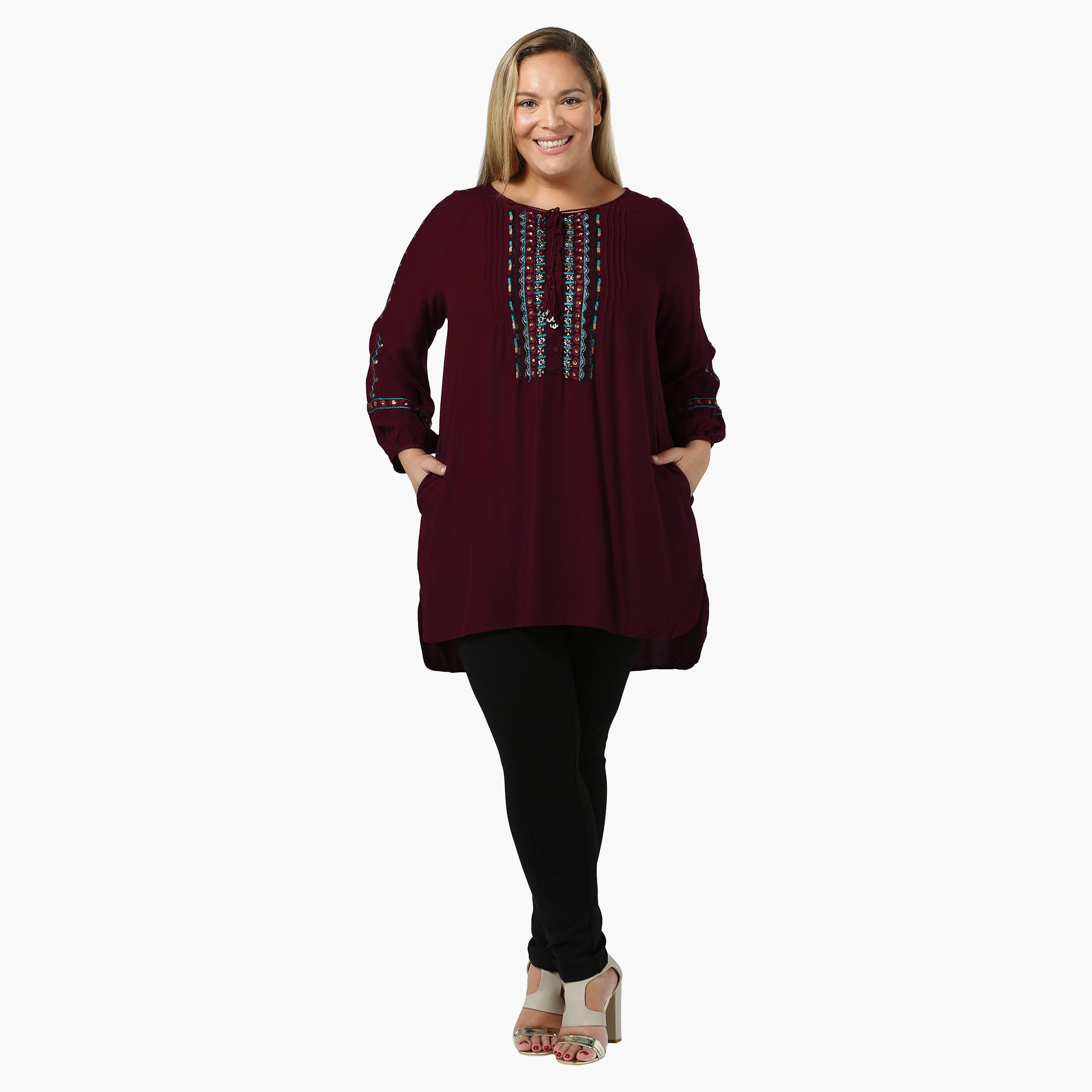 Plus Size Full-sleeved Embellished Top-women-clothing-shirtsandblouses-blouses-image-1