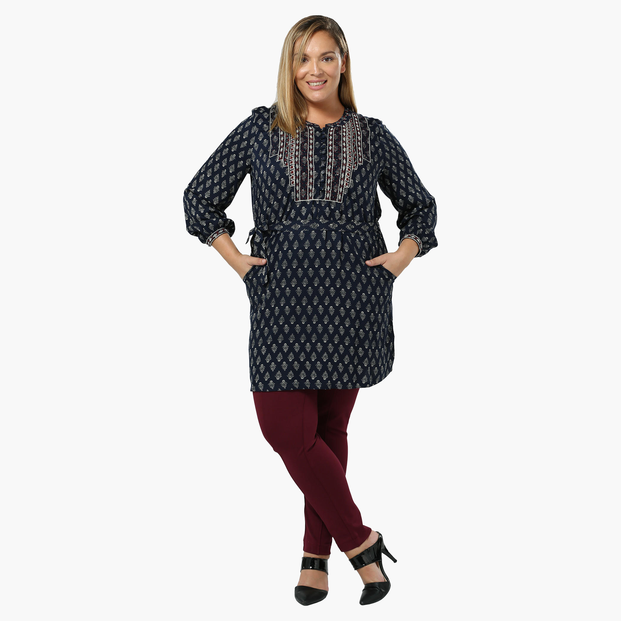 Plus Size Printed Tunic with Embroidered Neck and Belt-women-clothing-shirtsandblouses-blouses-image-5