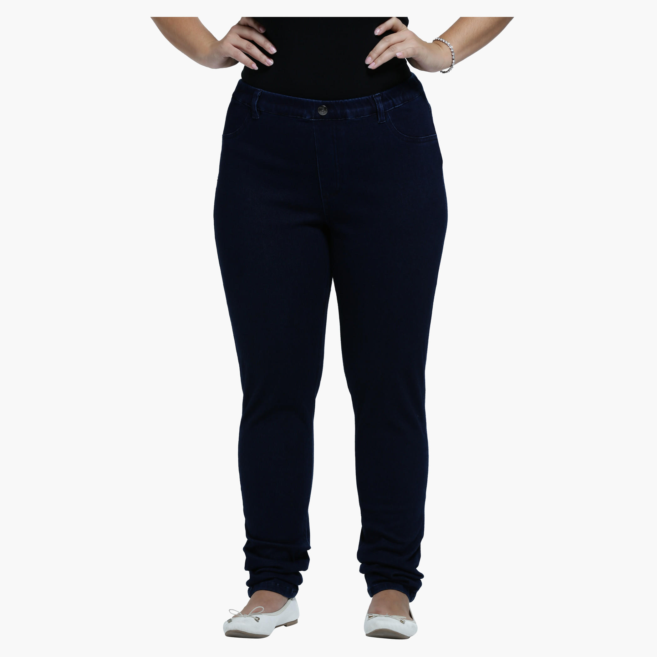 Plus Size Jeans with Narrow Leg and Elastic Waist-women-clothing-bottoms-jeans-image-1