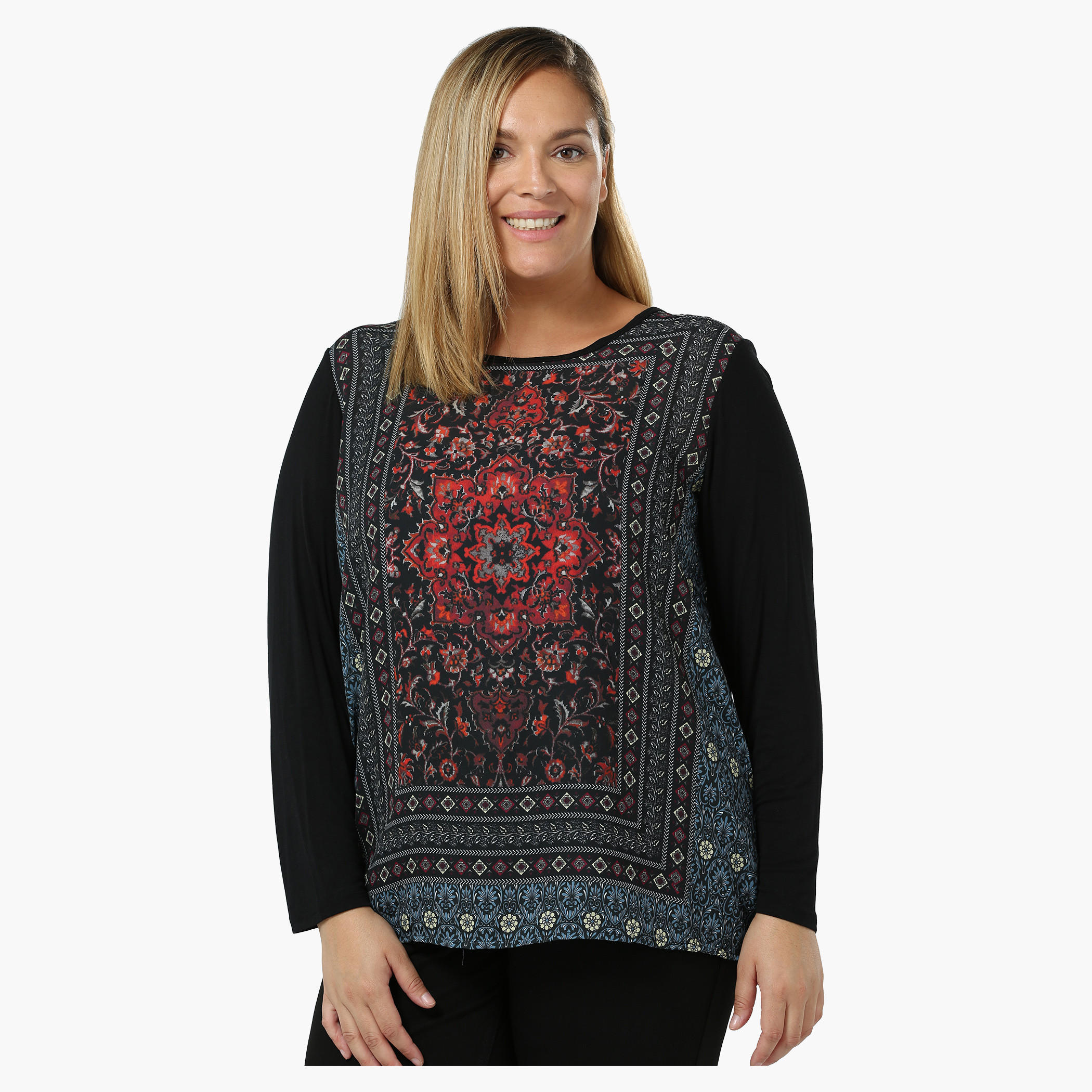 Plus Size Printed Full-sleeved Top with Criss-cross Back-women-clothing-shirtsandblouses-blouses-image-5