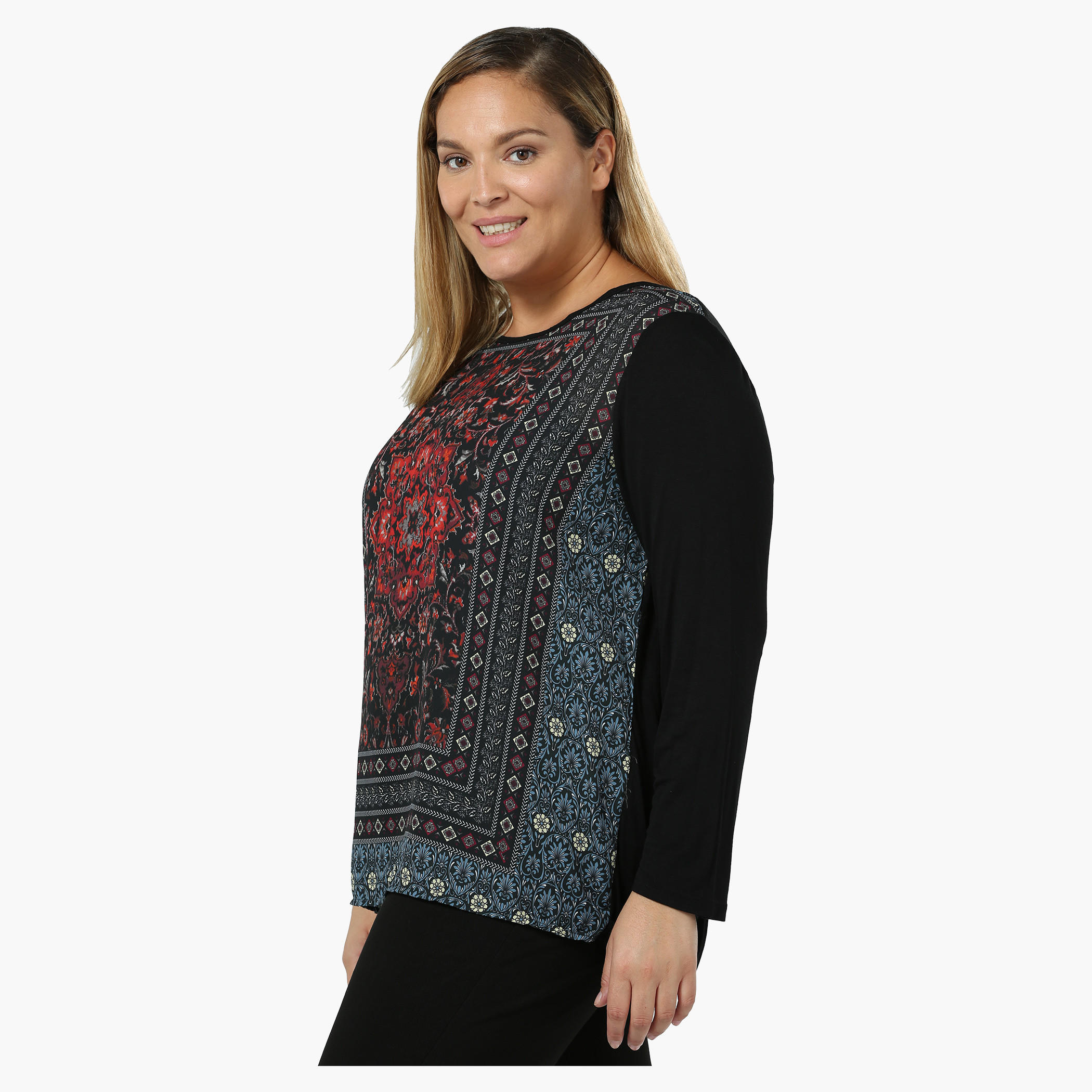 Plus Size Printed Full-sleeved Top with Criss-cross Back-women-clothing-shirtsandblouses-blouses-image-3