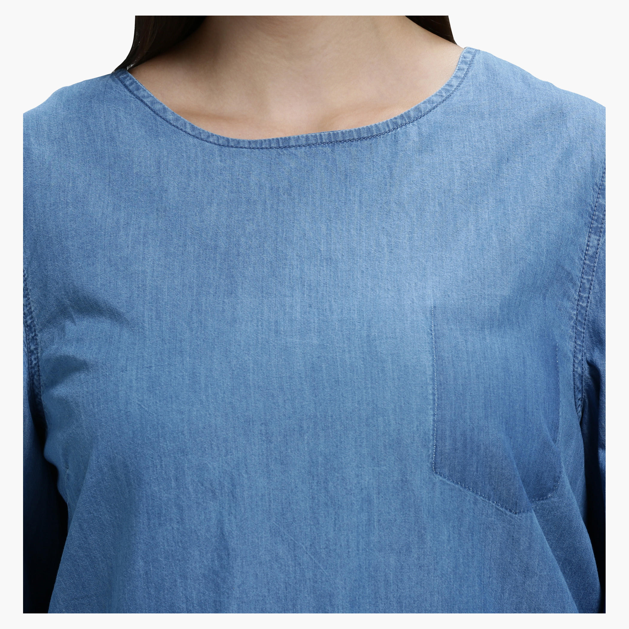 Plus Size Denim Shirt with Round Neck and Long Sleeves-women-clothing-shirtsandblouses-blouses-image-4