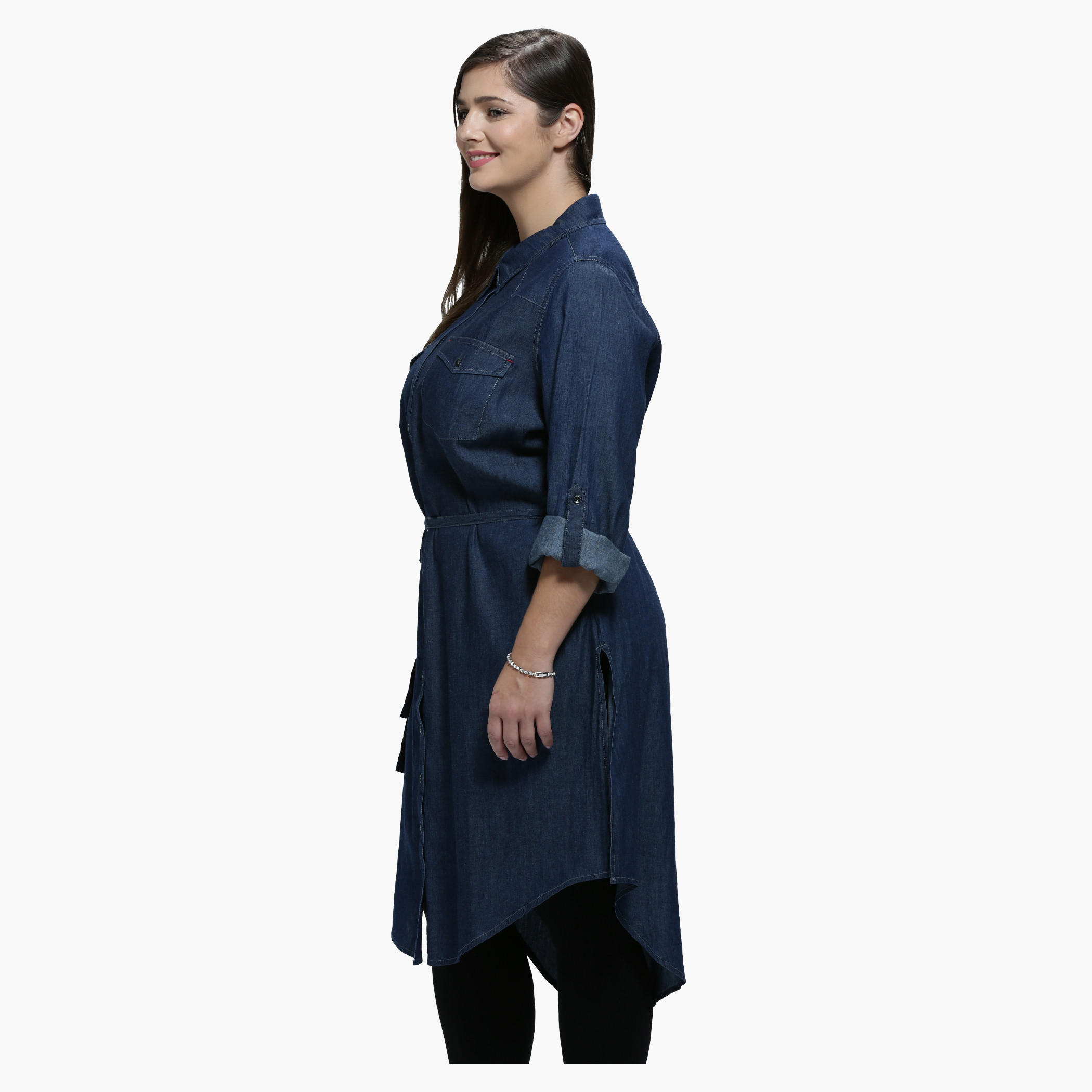 Plus Size Denim Shirt Dress with Spread Collar and Long Sleeves-women-clothing-shirtsandblouses-blouses-image-3