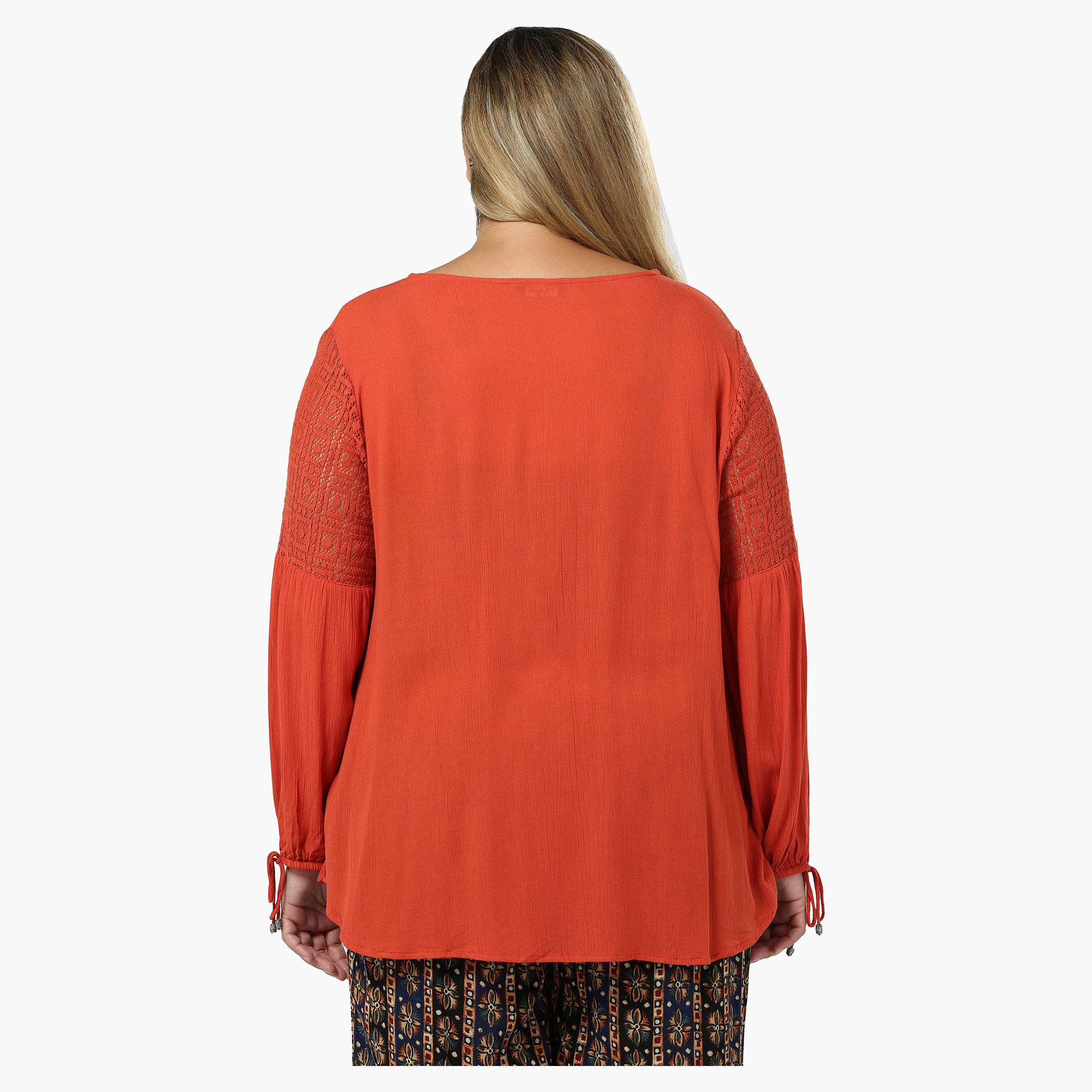 Plus Size Full-sleeved V-neck Tie-up Top-women-clothing-shirtsandblouses-blouses-image-2