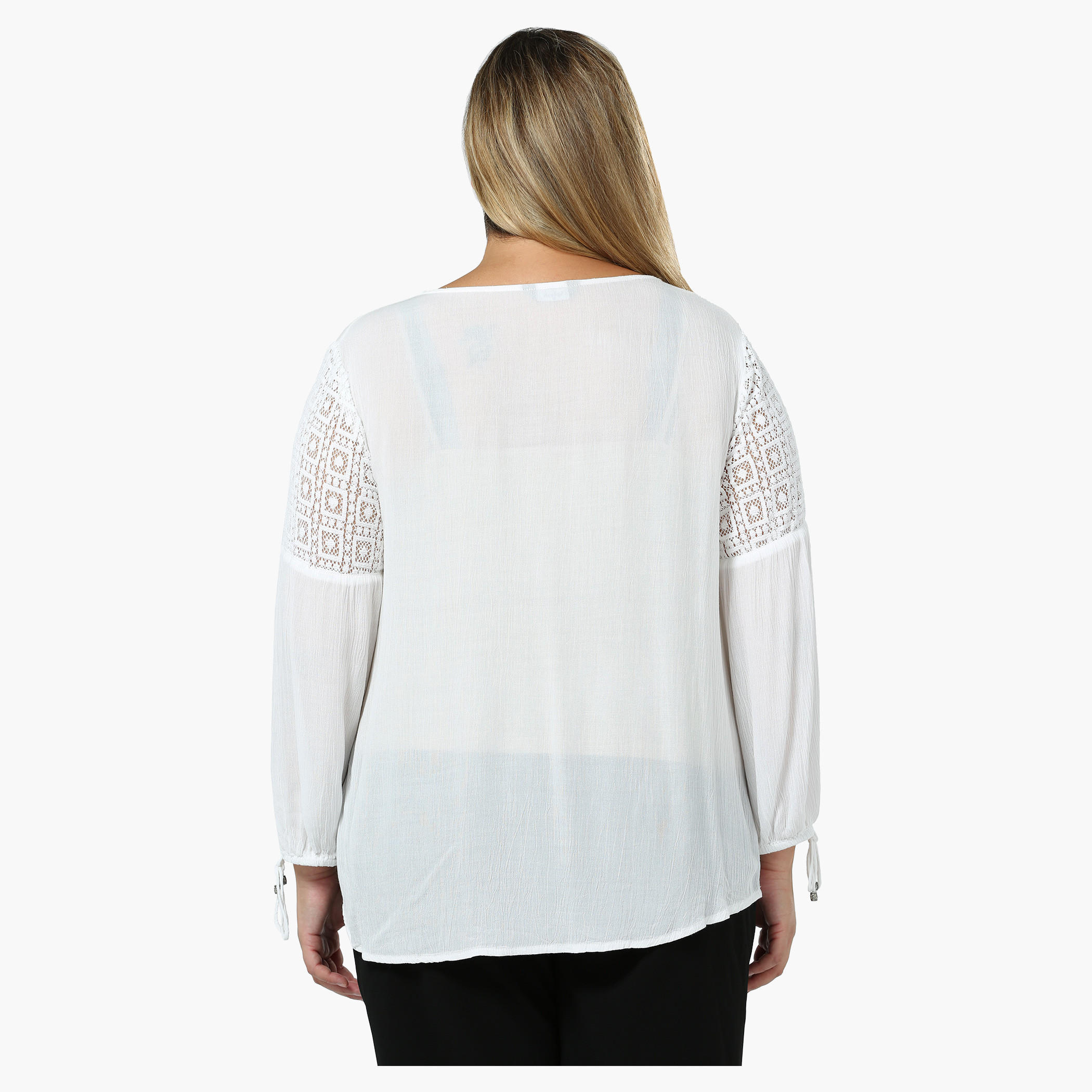 Plus Size Full-sleeved V-neck Tie-up Top-women-clothing-shirtsandblouses-blouses-image-7