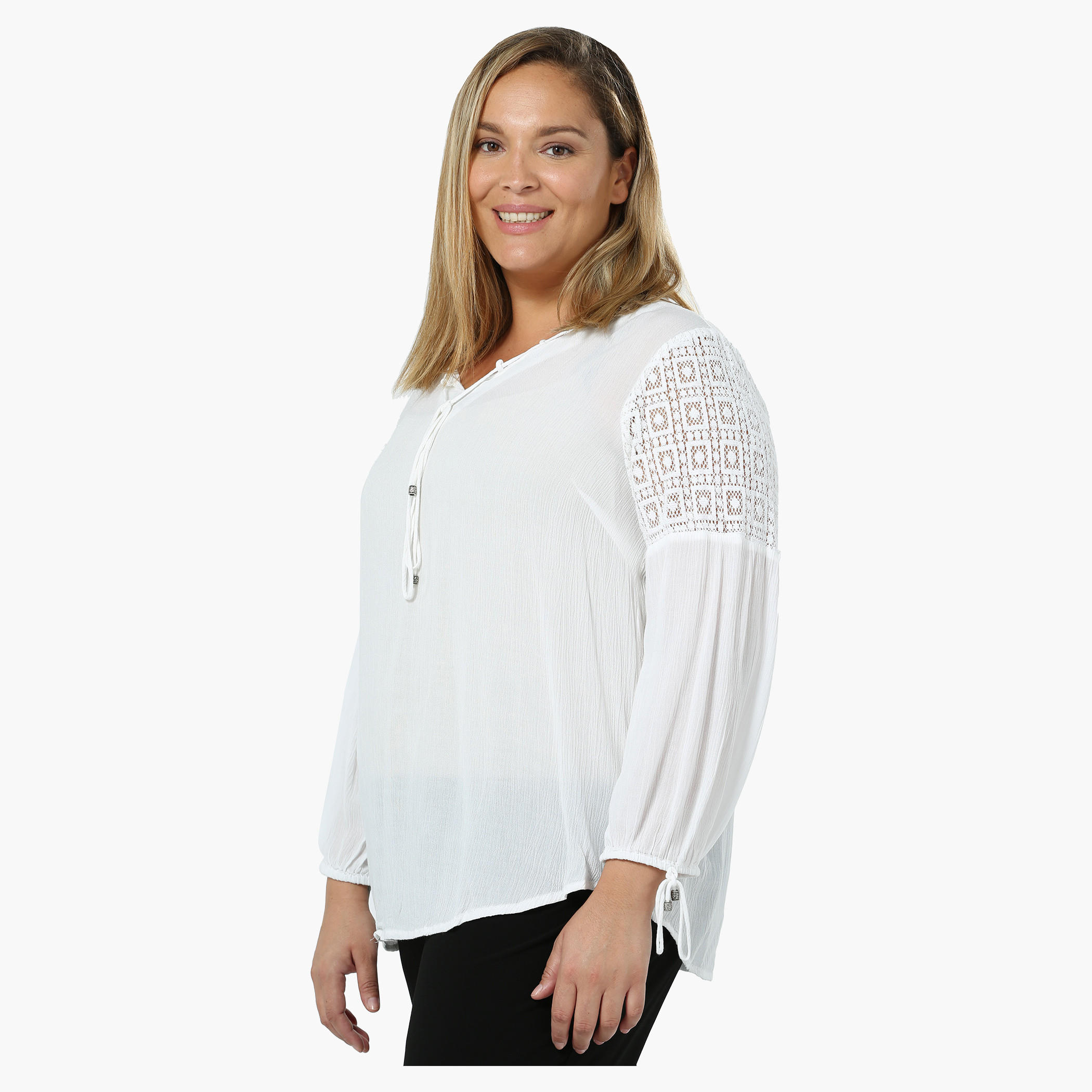 Plus Size Full-sleeved V-neck Tie-up Top-women-clothing-shirtsandblouses-blouses-image-8