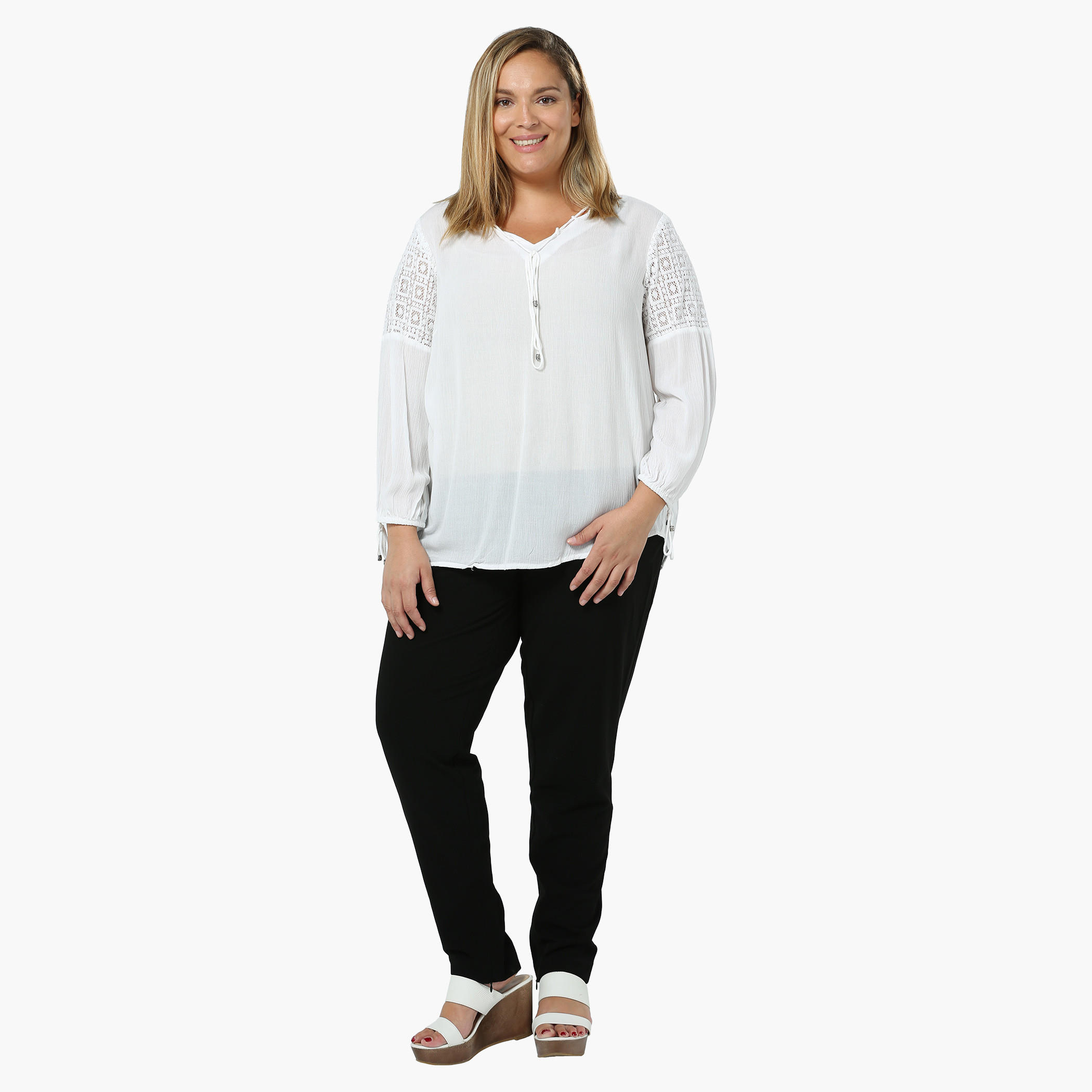 Plus Size Full-sleeved V-neck Tie-up Top-women-clothing-shirtsandblouses-blouses-image-10