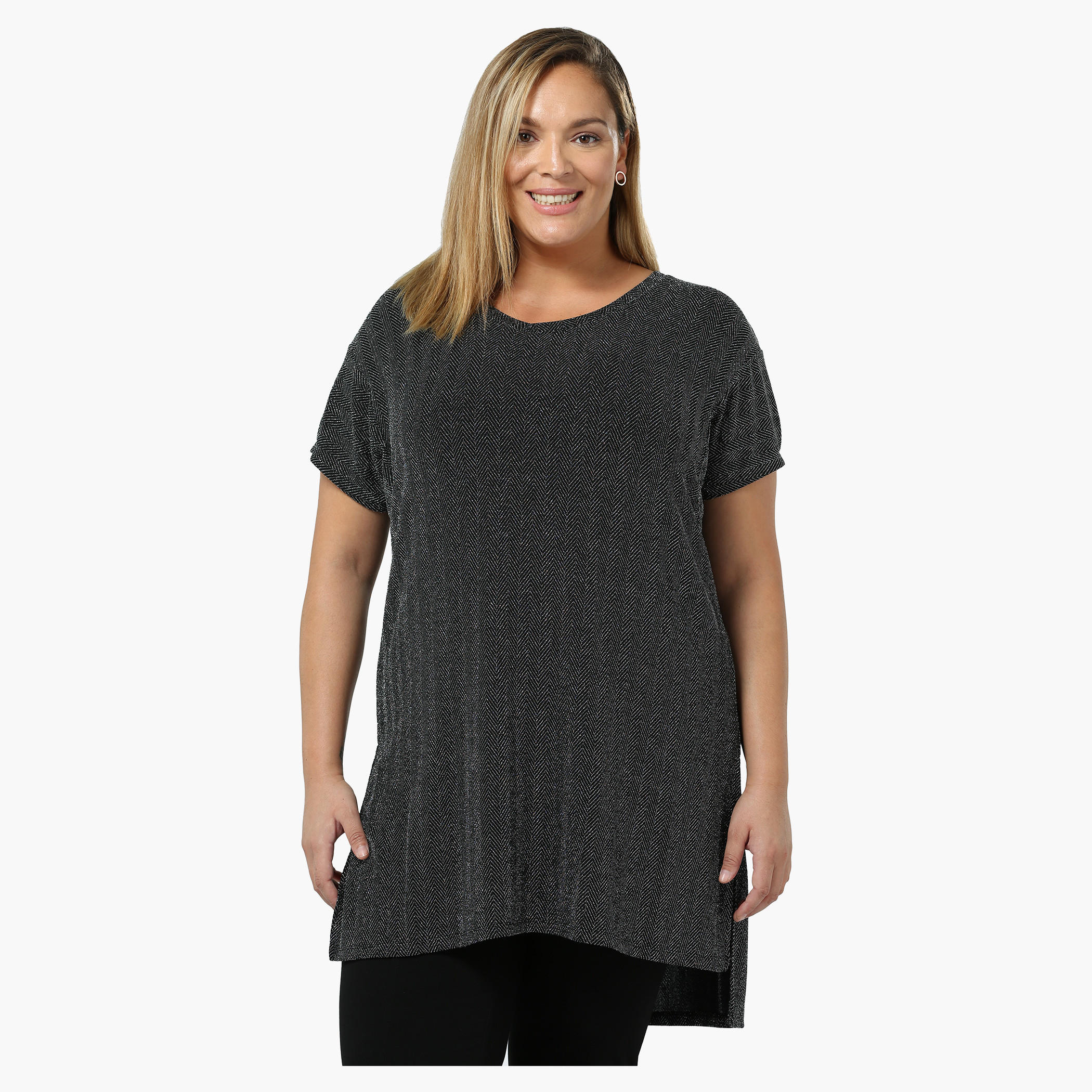 Plus Size Short-sleeved Lurex Top-women-clothing-shirtsandblouses-blouses-image-1