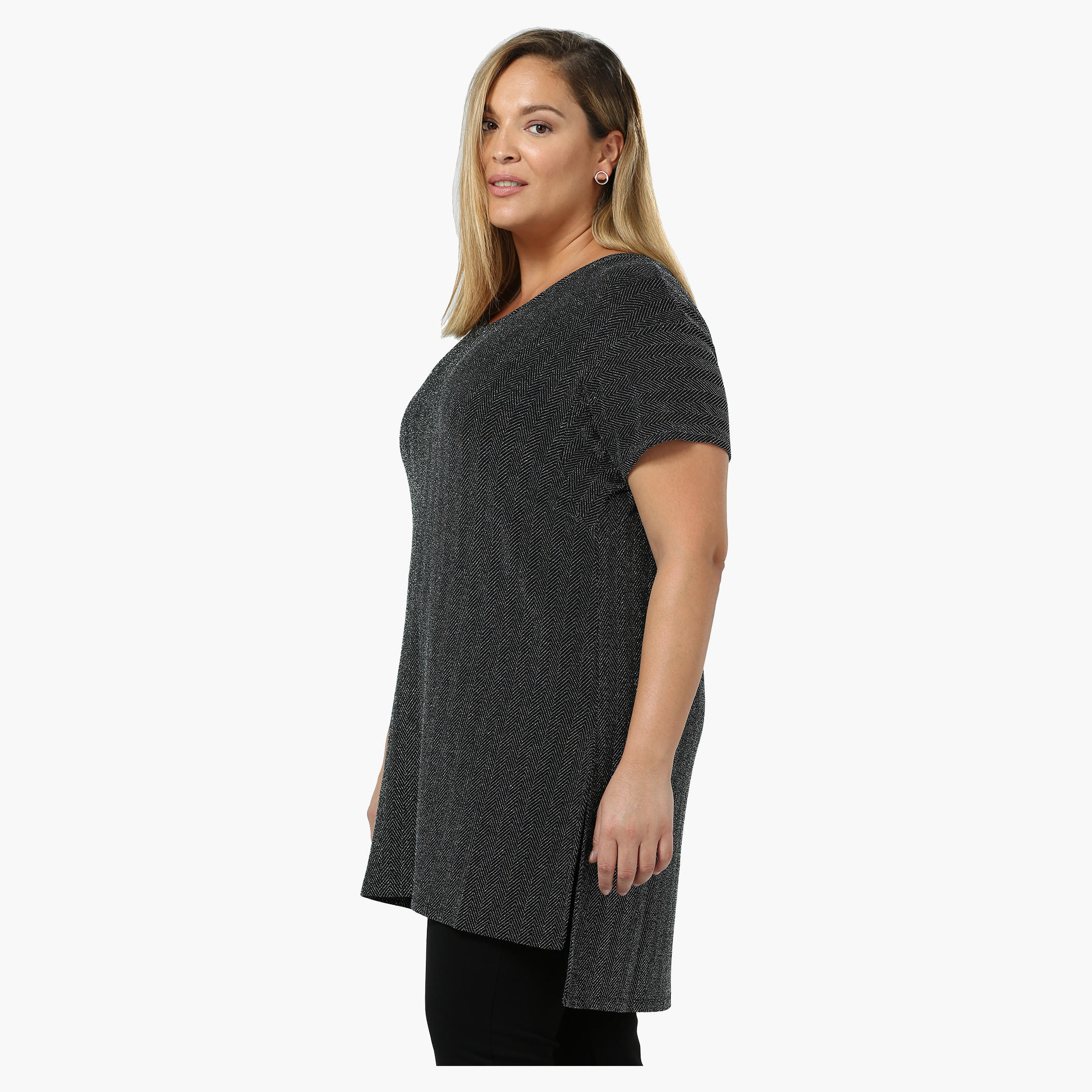 Plus Size Short-sleeved Lurex Top-women-clothing-shirtsandblouses-blouses-image-3