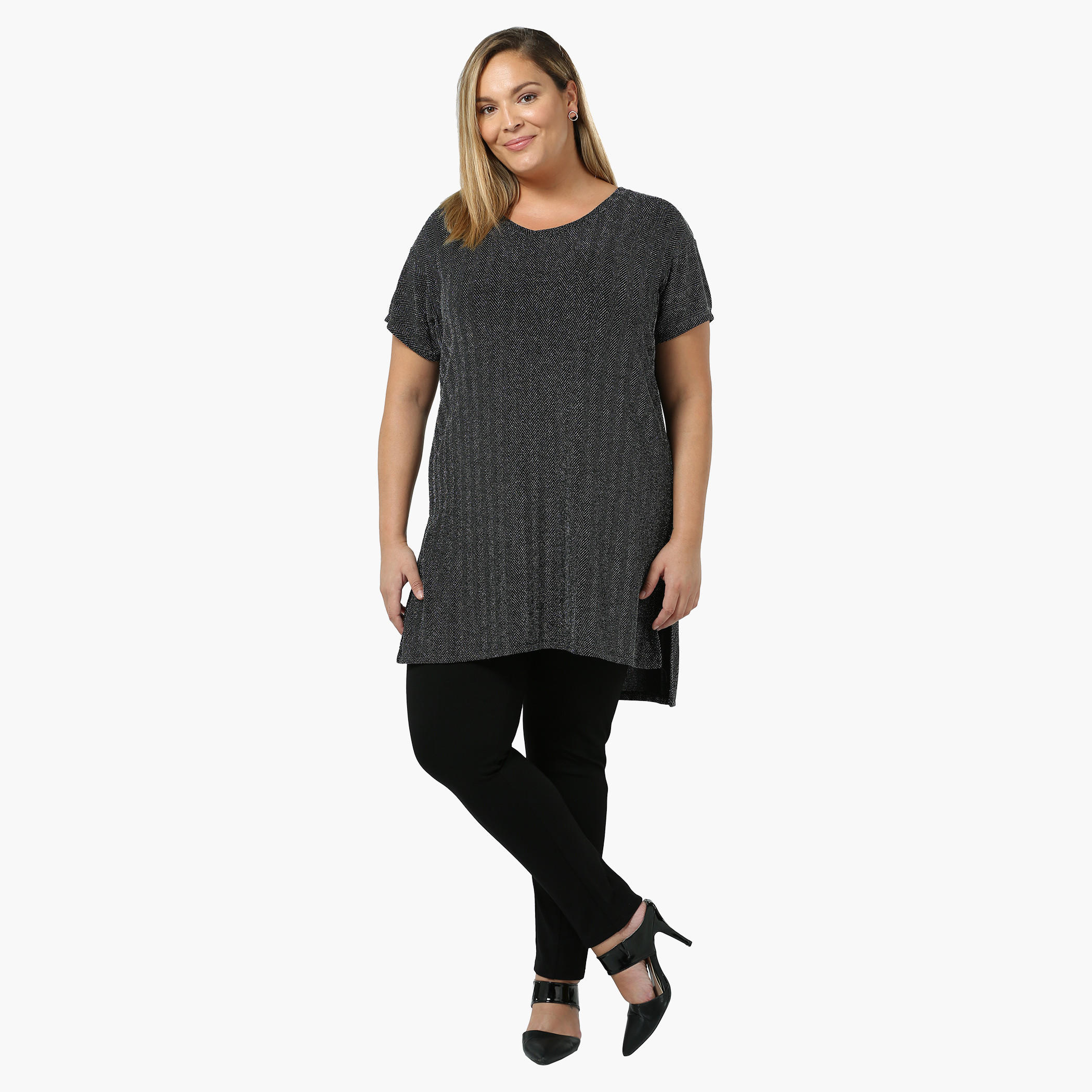 Plus Size Short-sleeved Lurex Top-women-clothing-shirtsandblouses-blouses-image-5