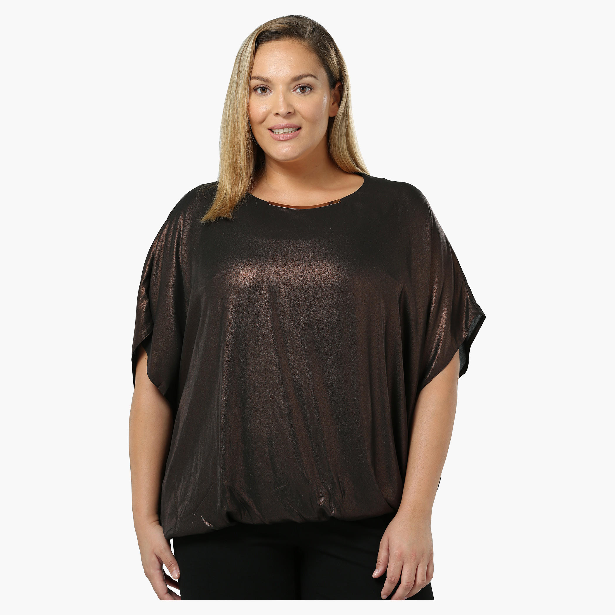 Plus Size Short-sleeved Copper Coated Top-women-clothing-shirtsandblouses-blouses-image-1