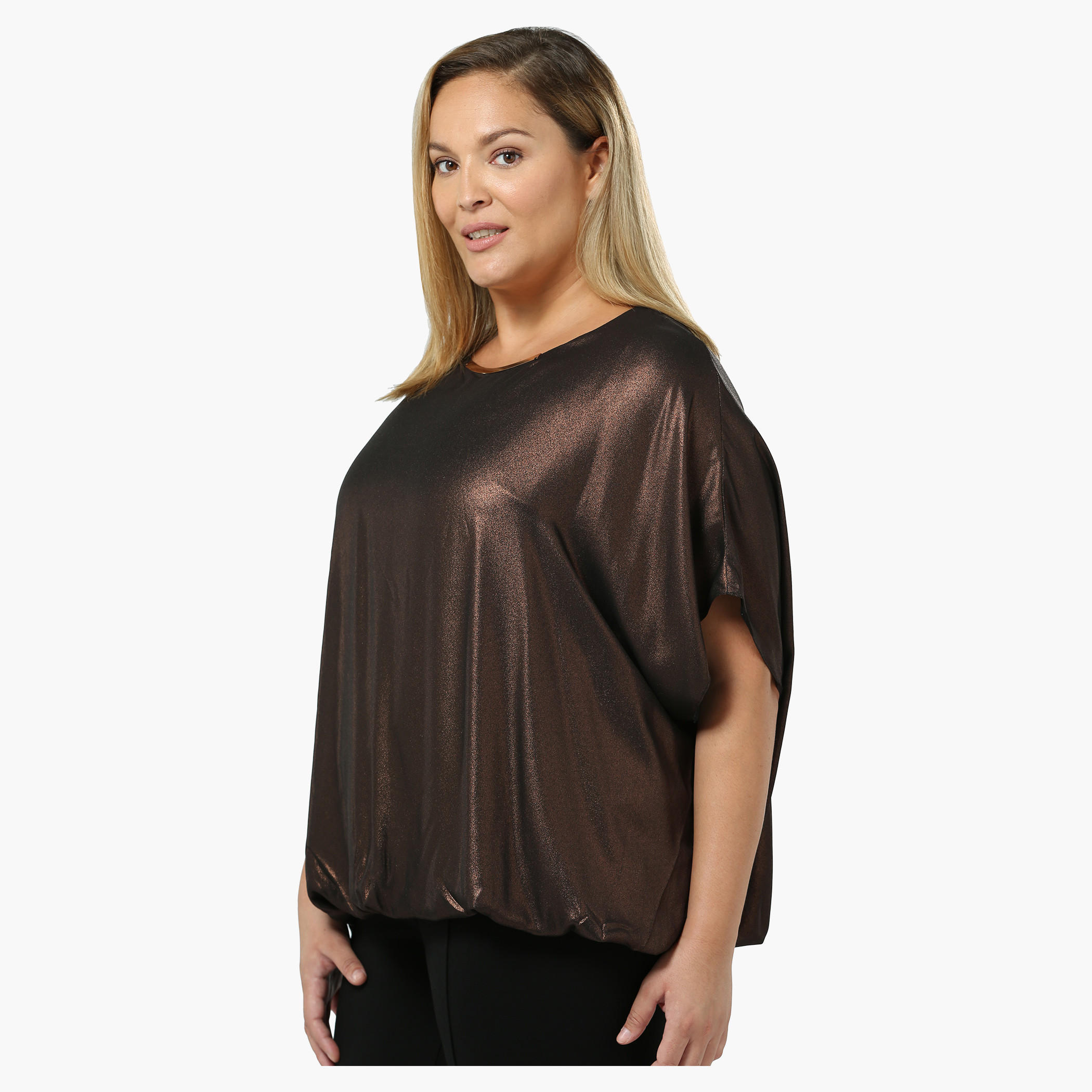 Plus Size Short-sleeved Copper Coated Top-women-clothing-shirtsandblouses-blouses-image-3