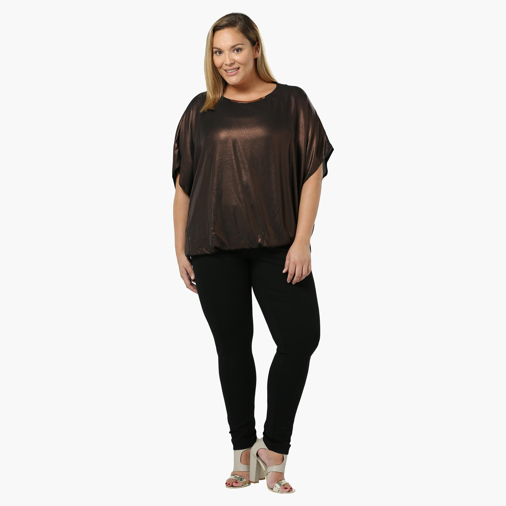 Plus Size Short-sleeved Copper Coated Top-women-clothing-shirtsandblouses-blouses-image-5