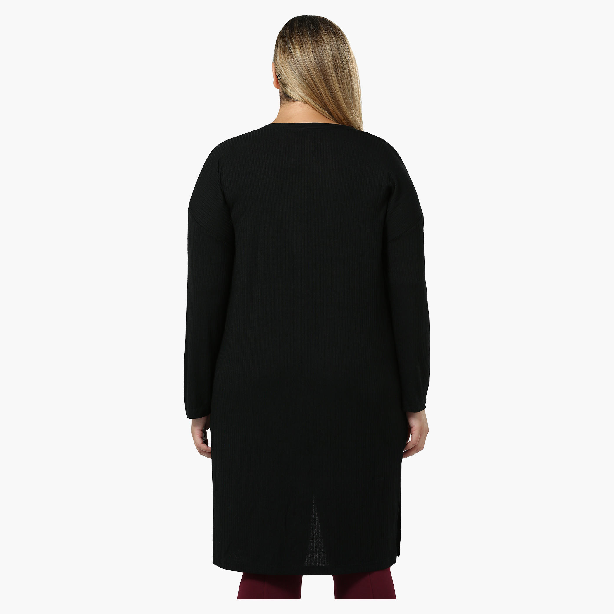Plus Size Full-sleeved Open Front Long Rib Cardigan-women-winterwear-cardigansandjumpers-cardigans-image-2