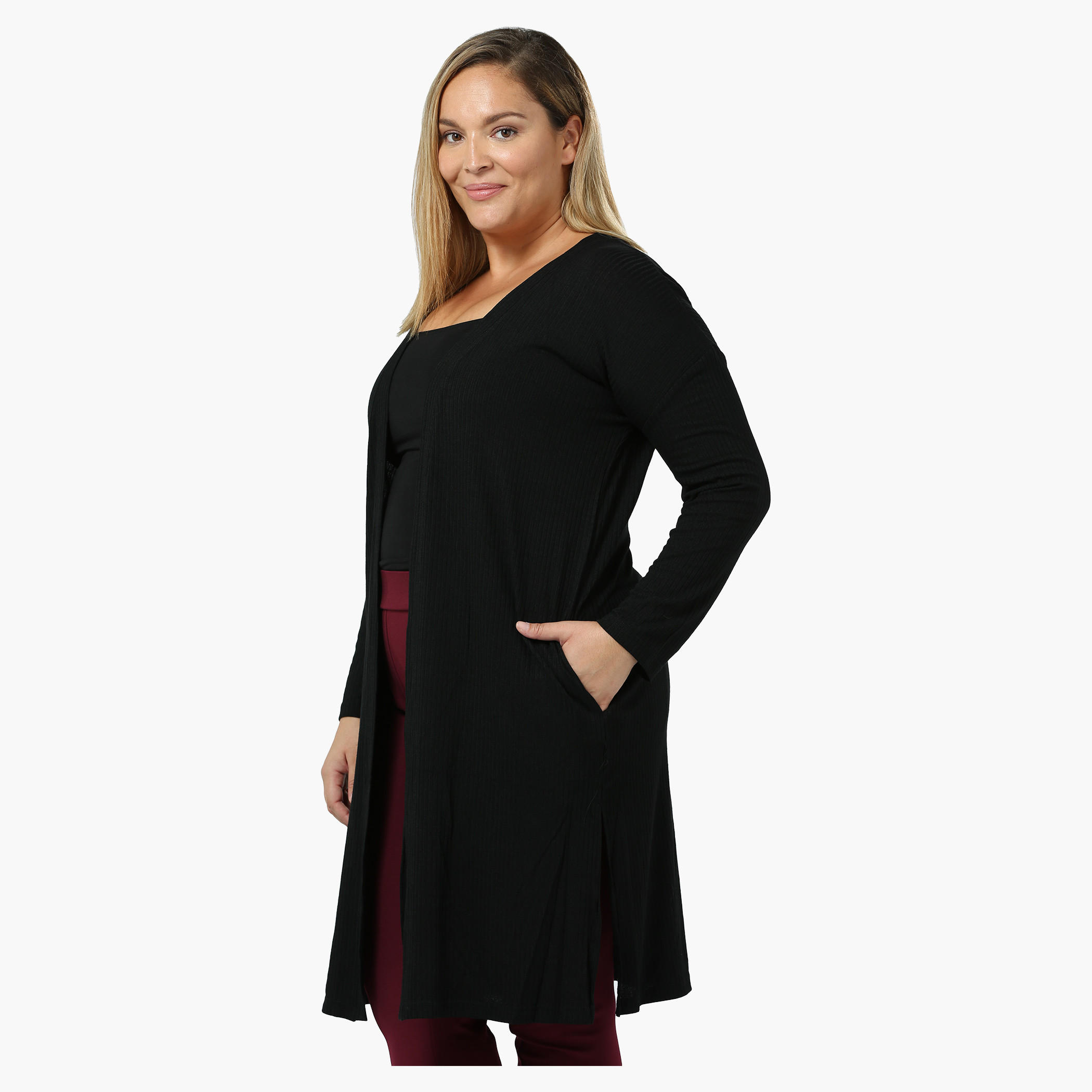 Plus Size Full-sleeved Open Front Long Rib Cardigan-women-winterwear-cardigansandjumpers-cardigans-image-3