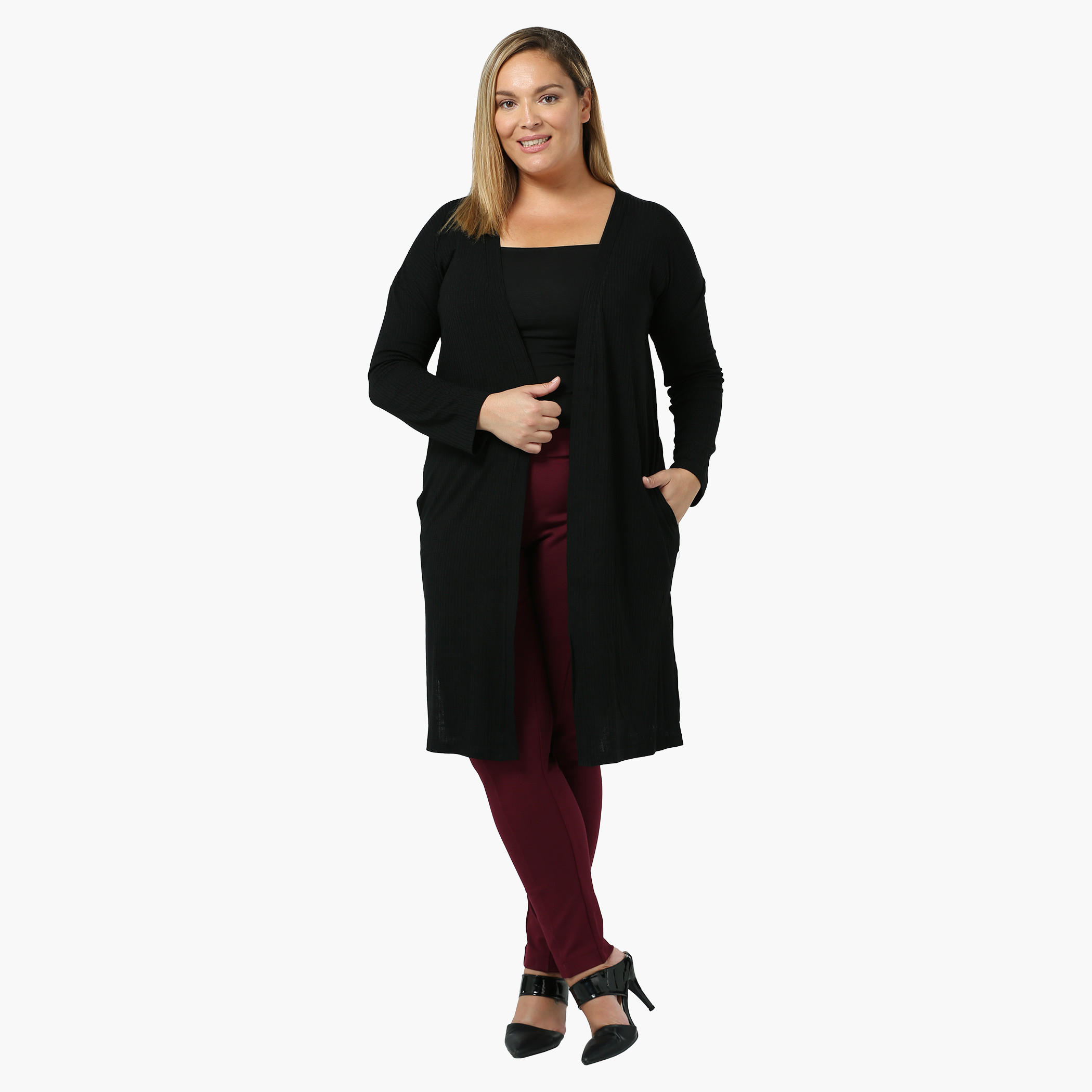 Plus Size Full-sleeved Open Front Long Rib Cardigan-women-winterwear-cardigansandjumpers-cardigans-image-5