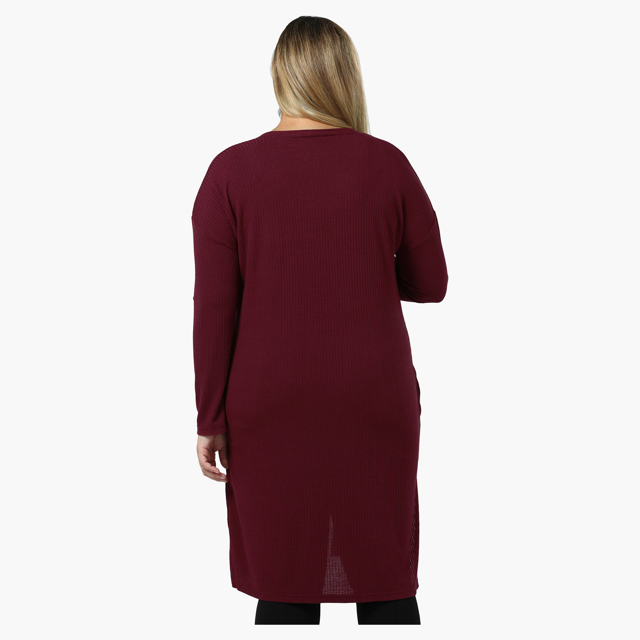 Plus Size Full-sleeved Open Front Long Rib Cardigan-women-winterwear-cardigansandjumpers-cardigans-image-7