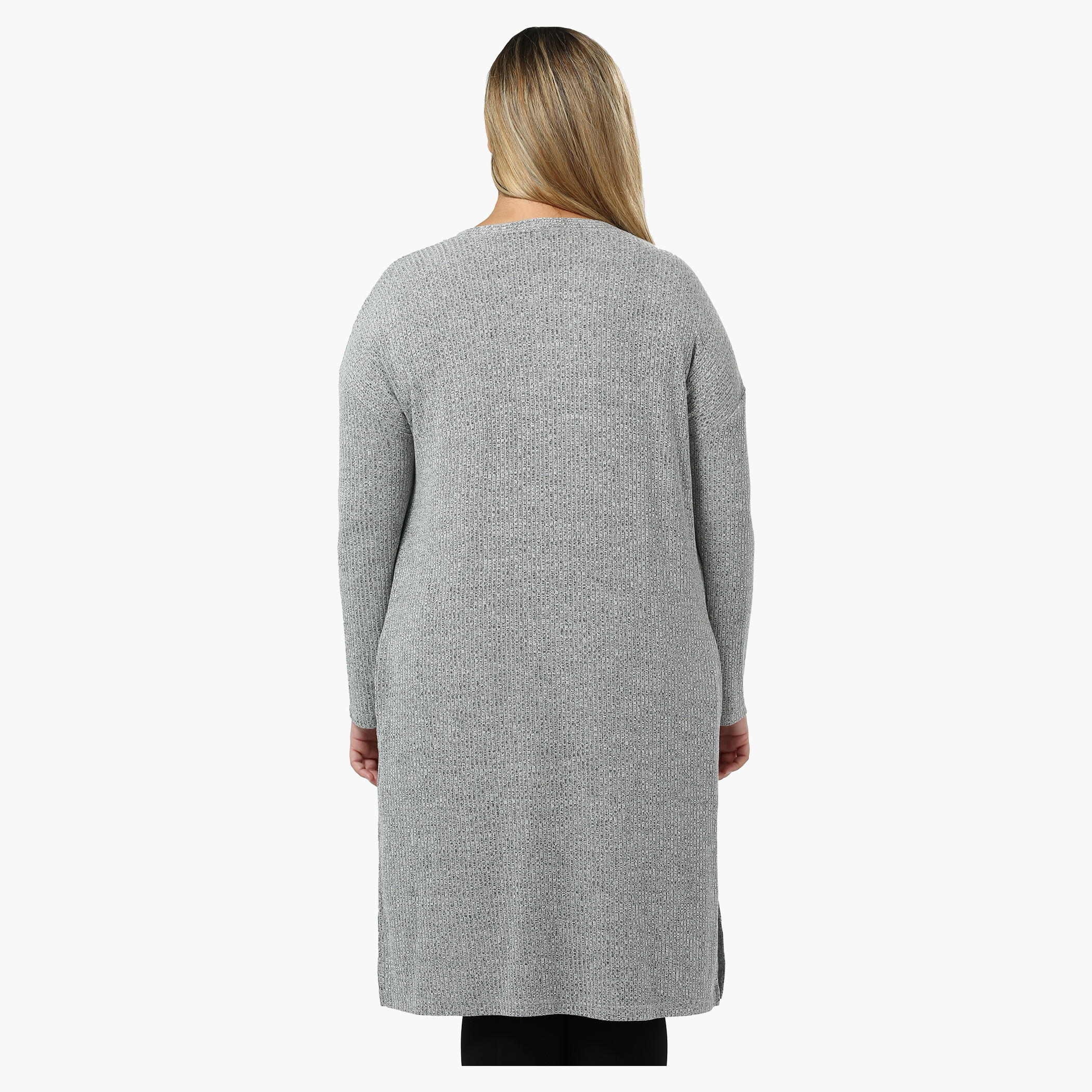 Plus Size Full-sleeved Rib Long Cardigan-women-winterwear-cardigansandjumpers-cardigans-image-2