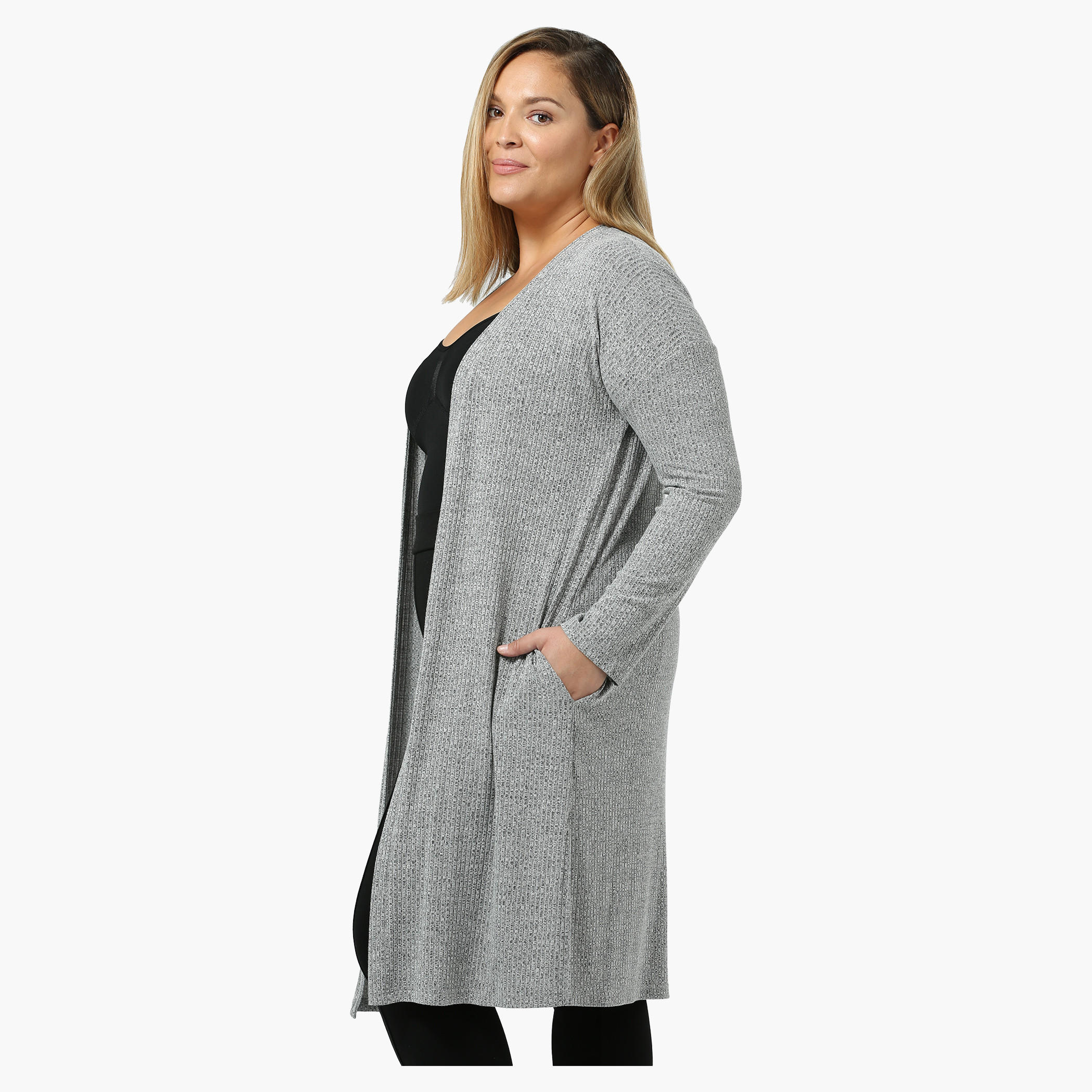 Plus Size Full-sleeved Rib Long Cardigan-women-winterwear-cardigansandjumpers-cardigans-image-3