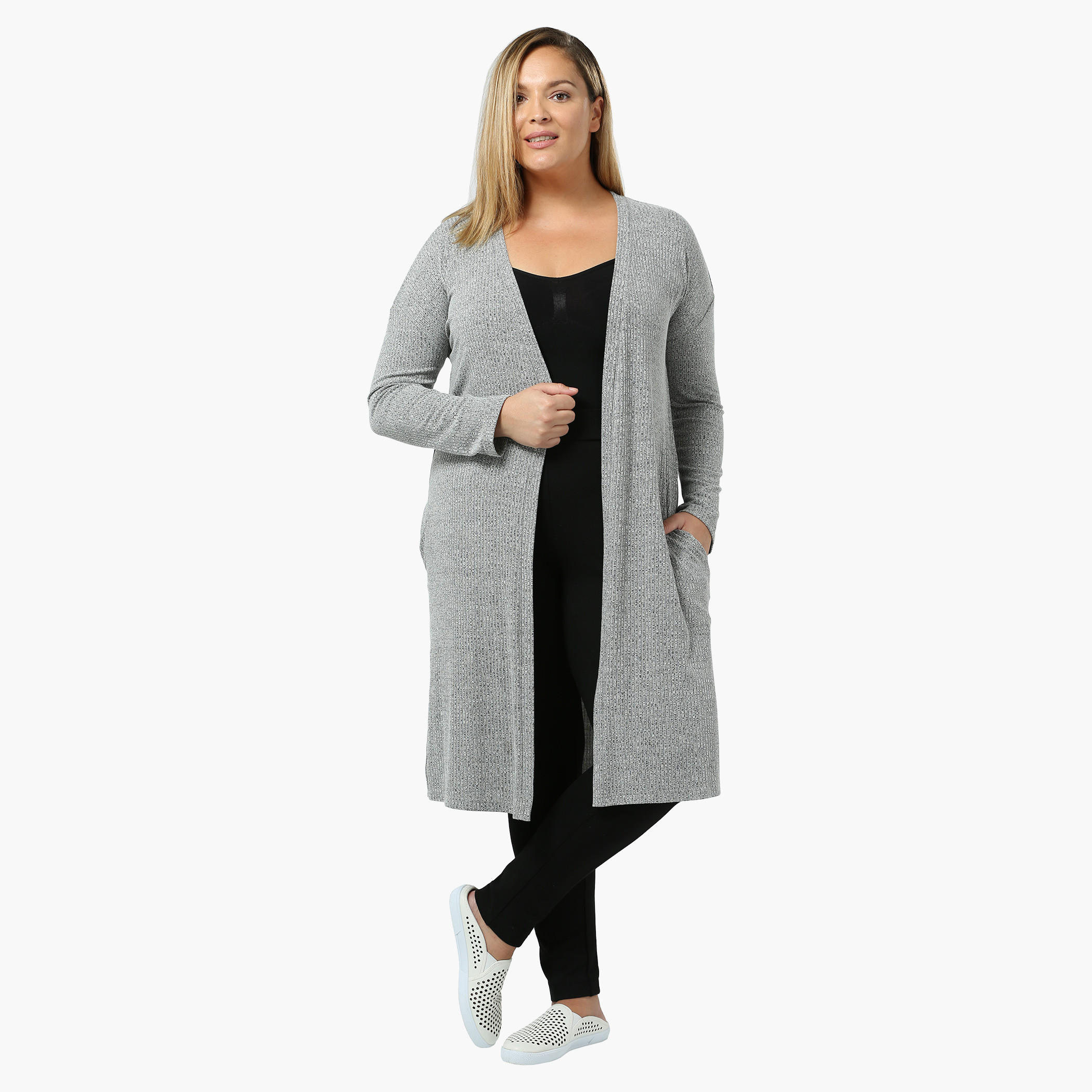 Plus Size Full-sleeved Rib Long Cardigan-women-winterwear-cardigansandjumpers-cardigans-image-5