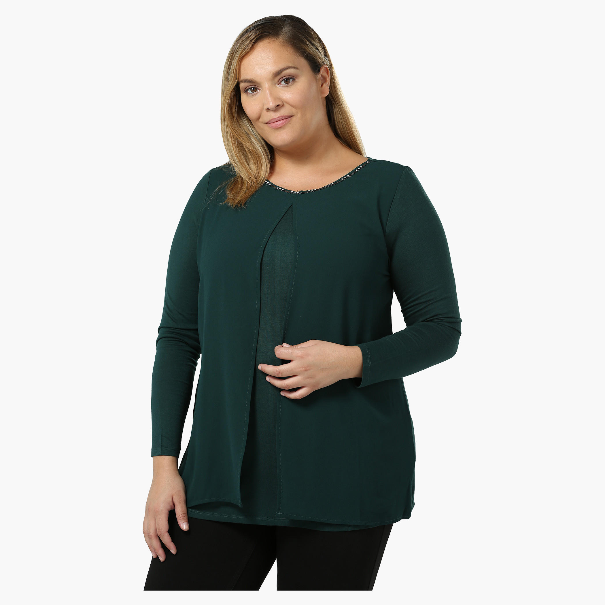 Plus Size Overlap Top with Embellished Neck-women-clothing-shirtsandblouses-blouses-image-1