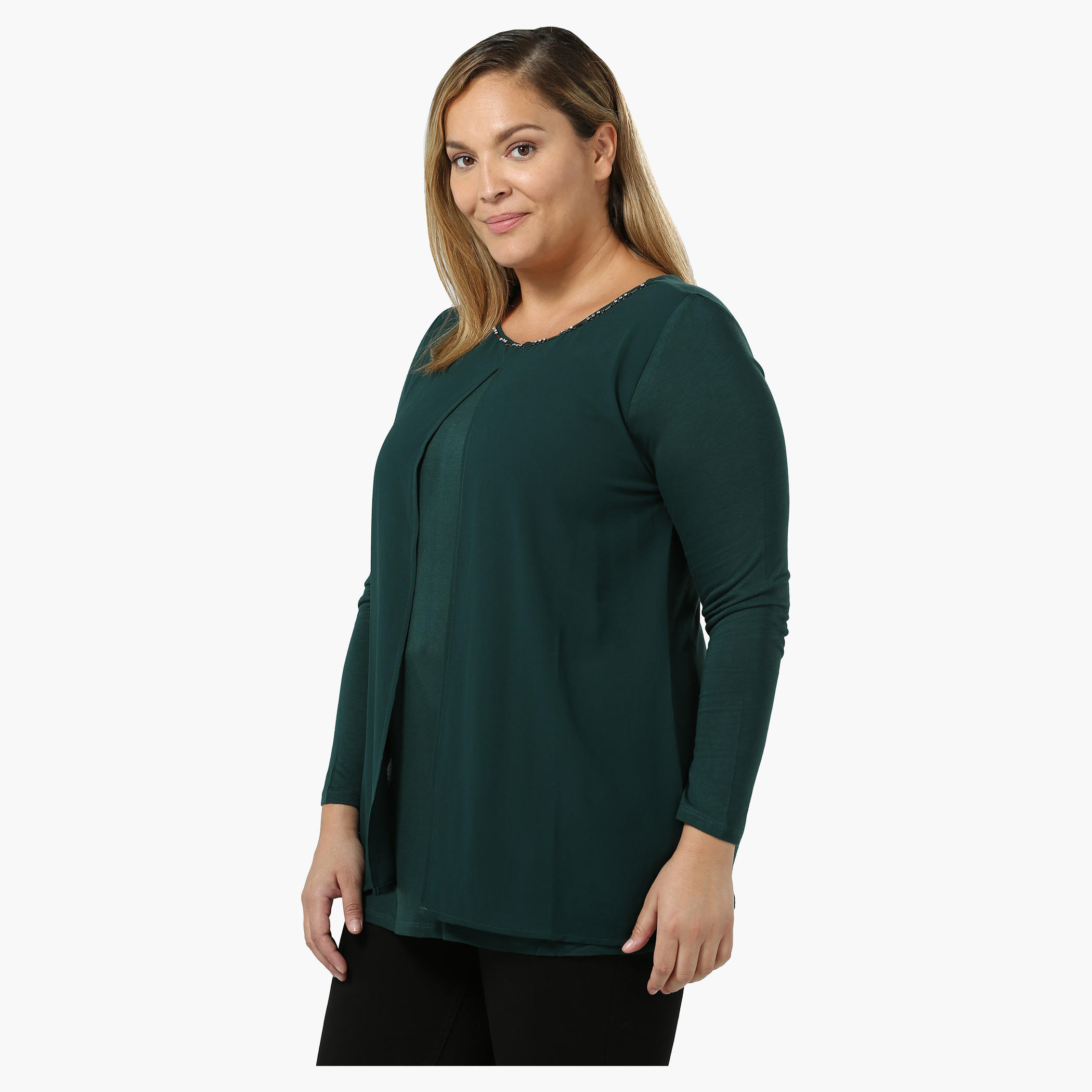 Plus Size Overlap Top with Embellished Neck-women-clothing-shirtsandblouses-blouses-image-3