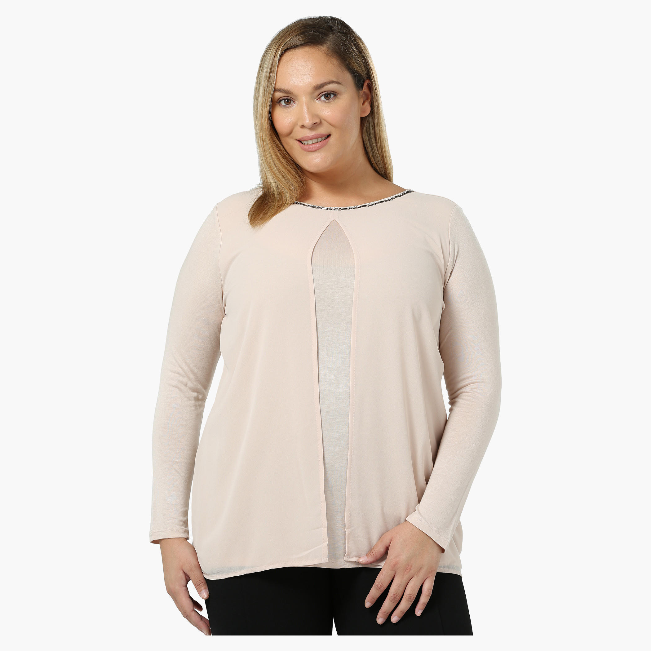 Plus Size Overlap Top with Embellished Neck-women-clothing-shirtsandblouses-blouses-image-5