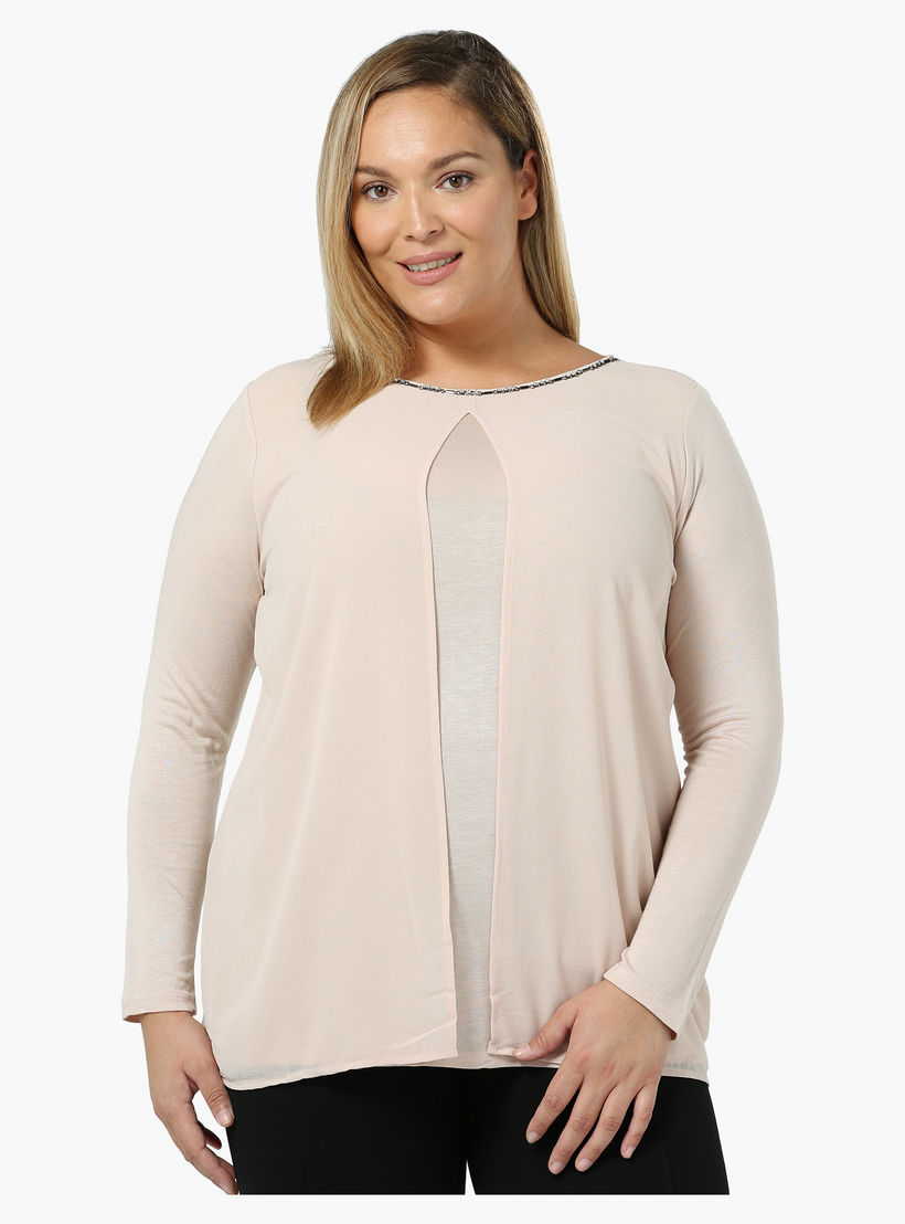 Plus Size Overlap Top with Embellished Neck-women-clothing-shirtsandblouses-blouses-image-5