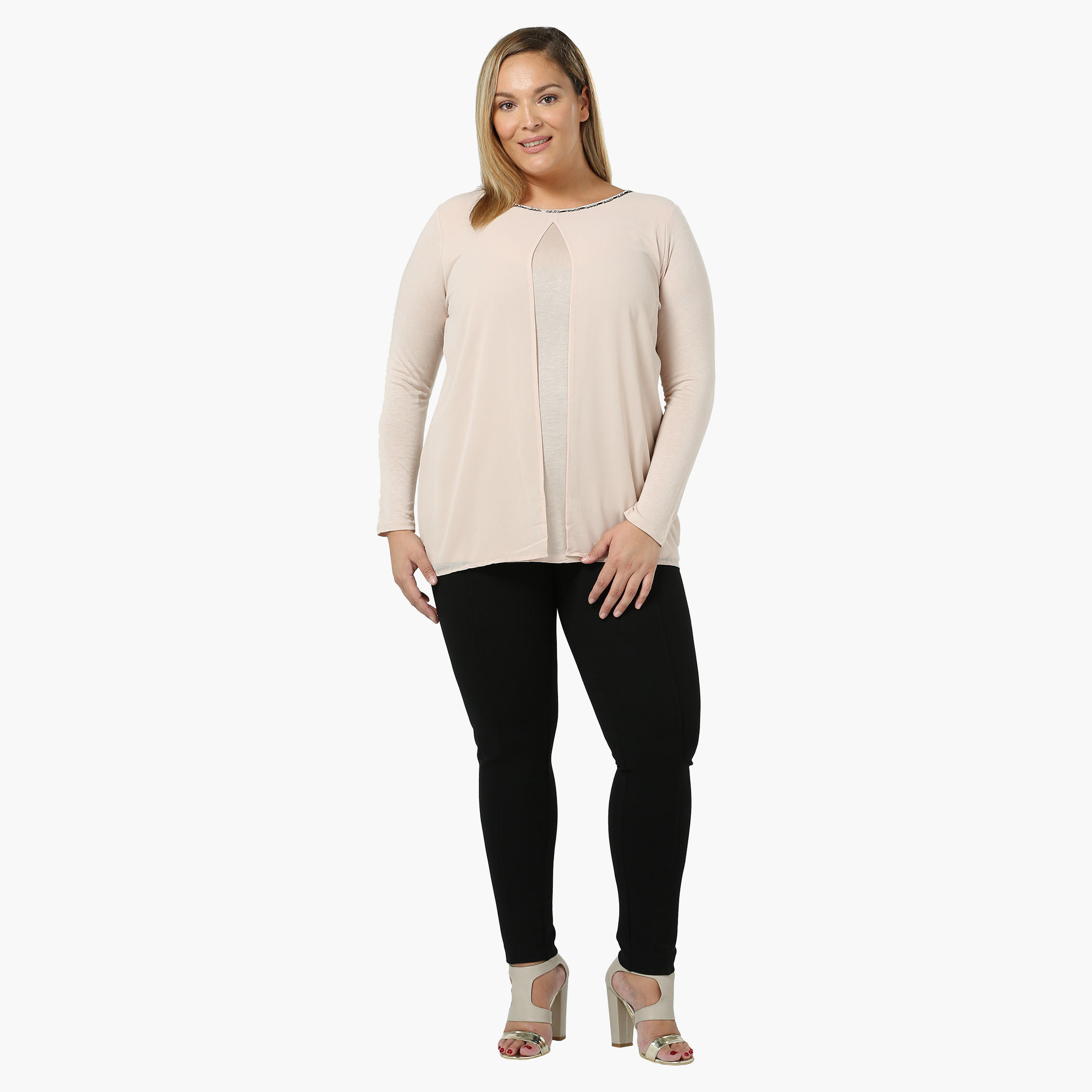 Plus Size Overlap Top with Embellished Neck-women-clothing-shirtsandblouses-blouses-image-1