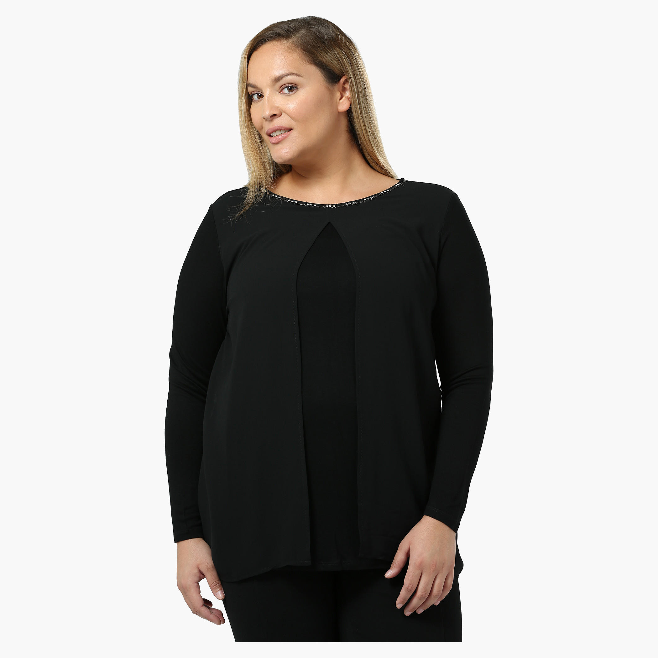 Plus Size Overlap Top with Embellished Neck-women-clothing-shirtsandblouses-blouses-image-5