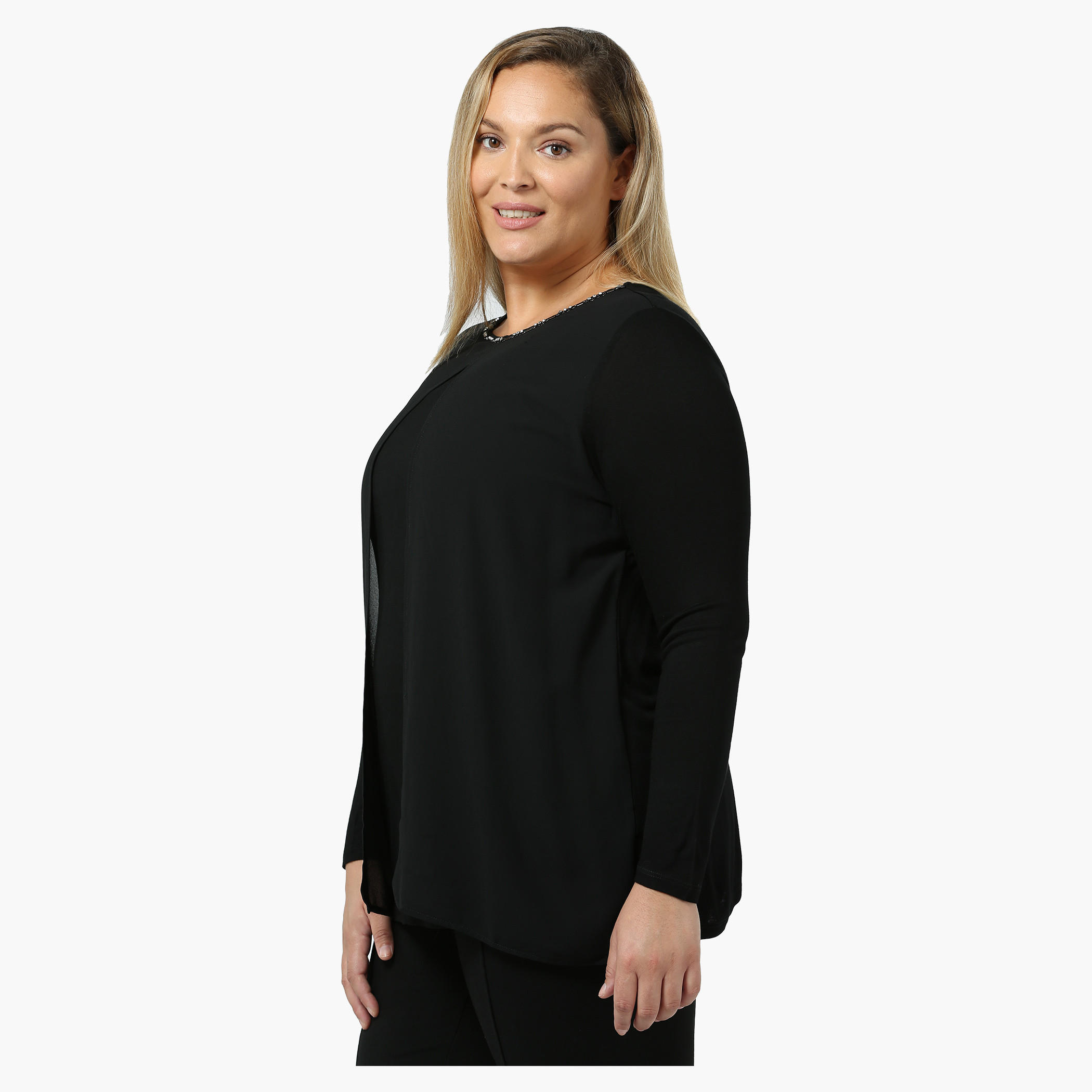 Plus Size Overlap Top with Embellished Neck-women-clothing-shirtsandblouses-blouses-image-3