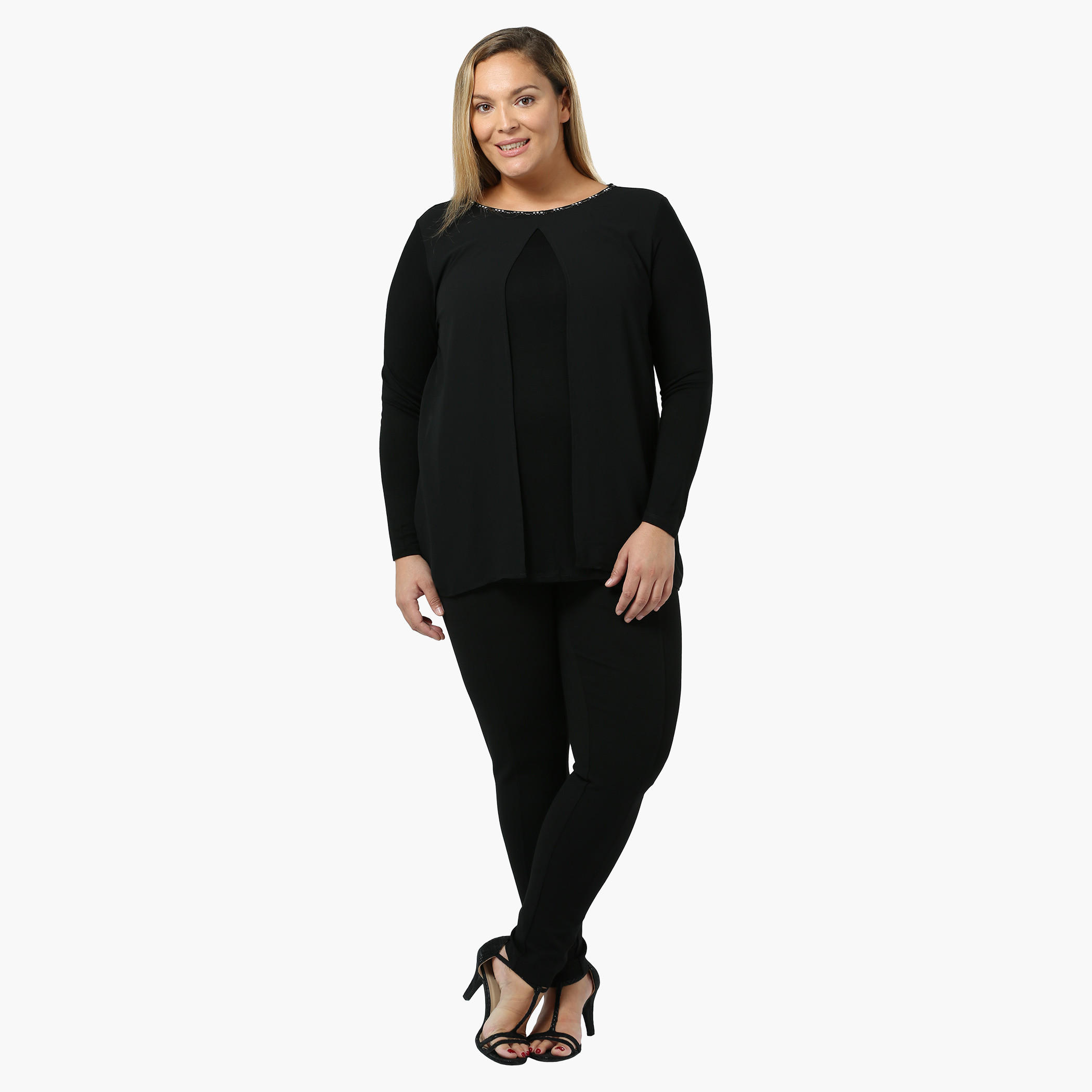 Plus Size Overlap Top with Embellished Neck-women-clothing-shirtsandblouses-blouses-image-1