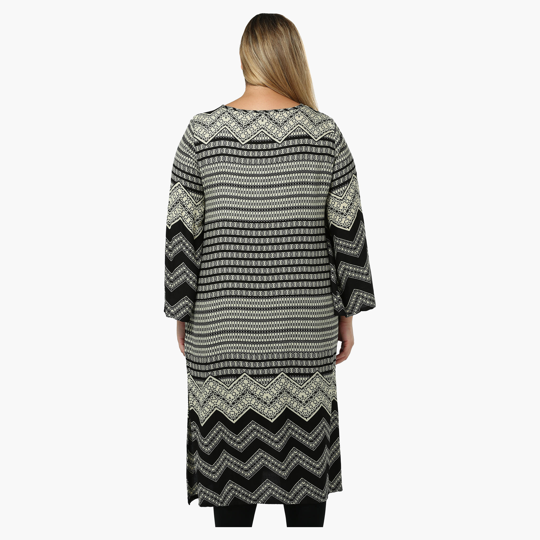 Plus Size Printed Full-sleeved Tunic with Tie-up Neck-women-clothing-shirtsandblouses-blouses-image-2