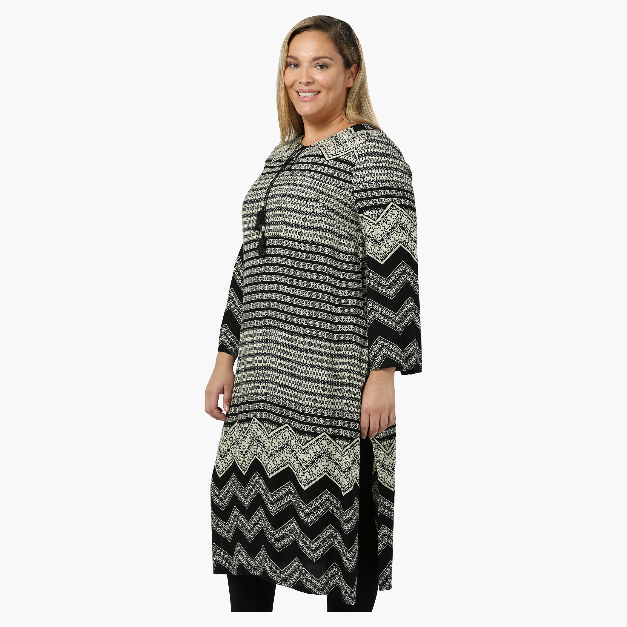 Plus Size Printed Full-sleeved Tunic with Tie-up Neck-women-clothing-shirtsandblouses-blouses-image-3