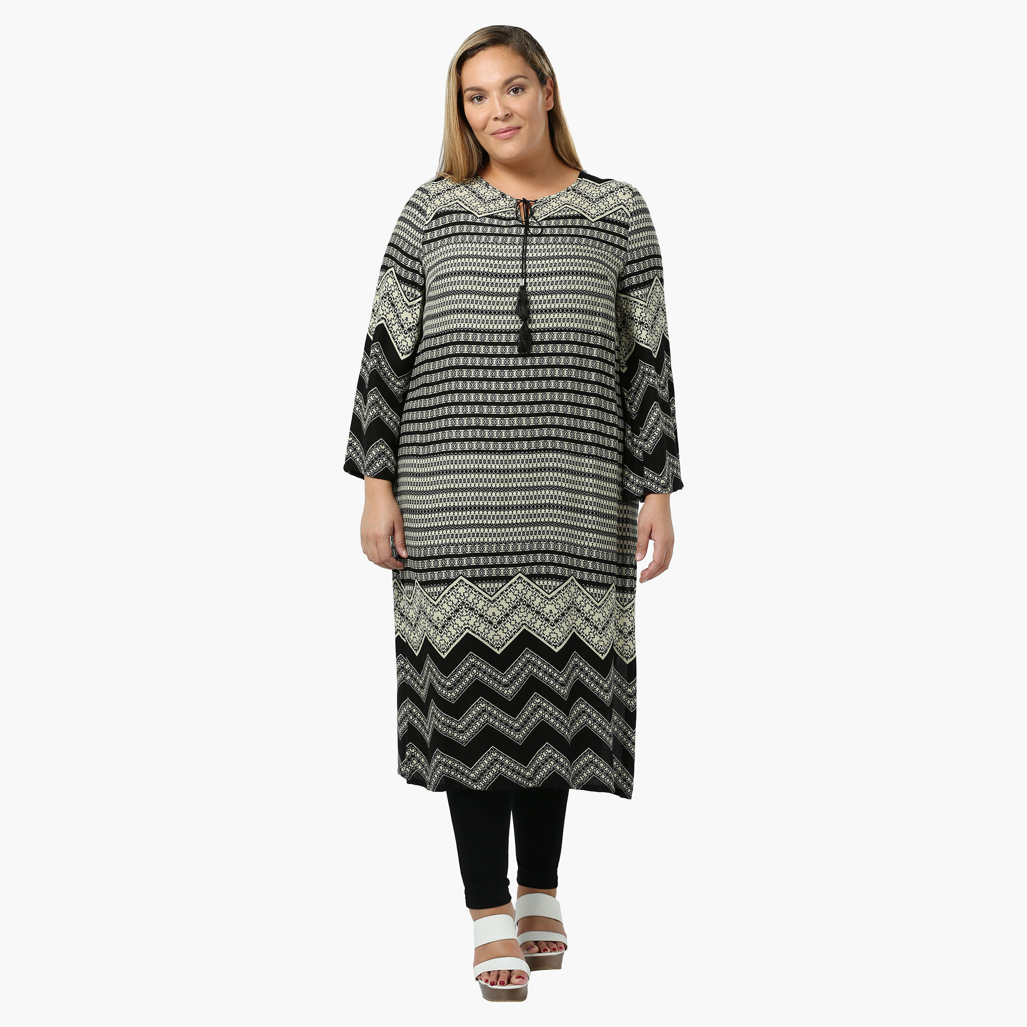 Plus Size Printed Full-sleeved Tunic with Tie-up Neck-women-clothing-shirtsandblouses-blouses-image-4