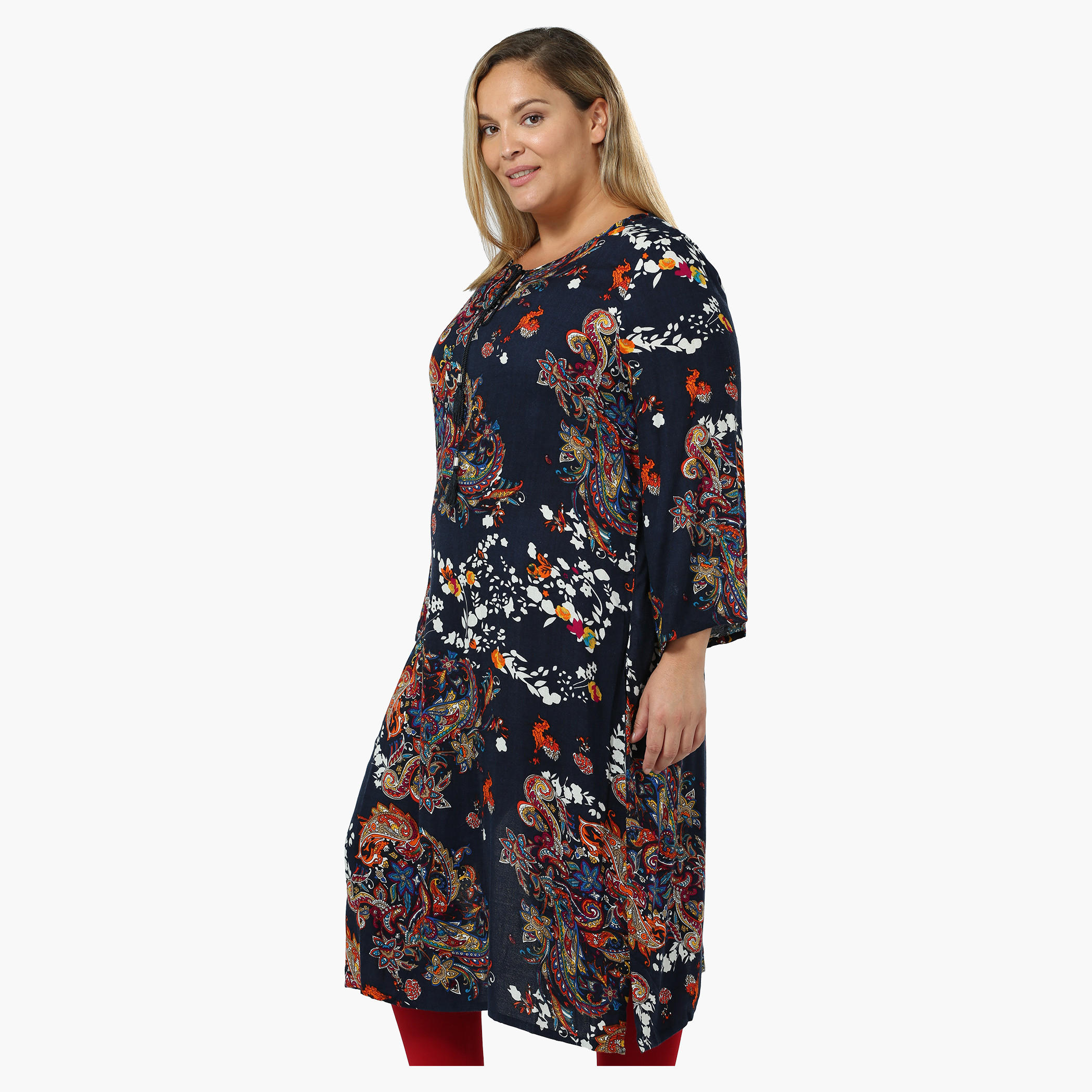 Plus Size Printed Full-sleeved Tunic with Tie-up Neck-women-clothing-shirtsandblouses-blouses-image-3