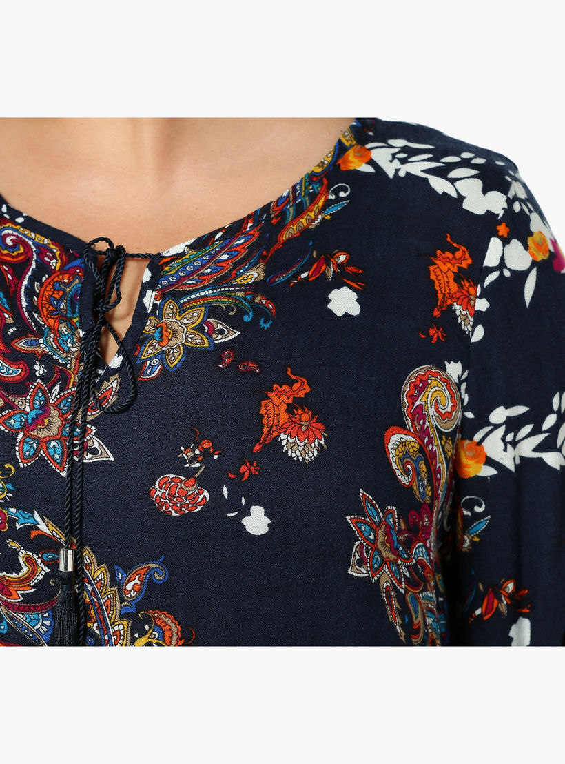 Plus Size Printed Full-sleeved Tunic with Tie-up Neck-women-clothing-shirtsandblouses-blouses-image-4