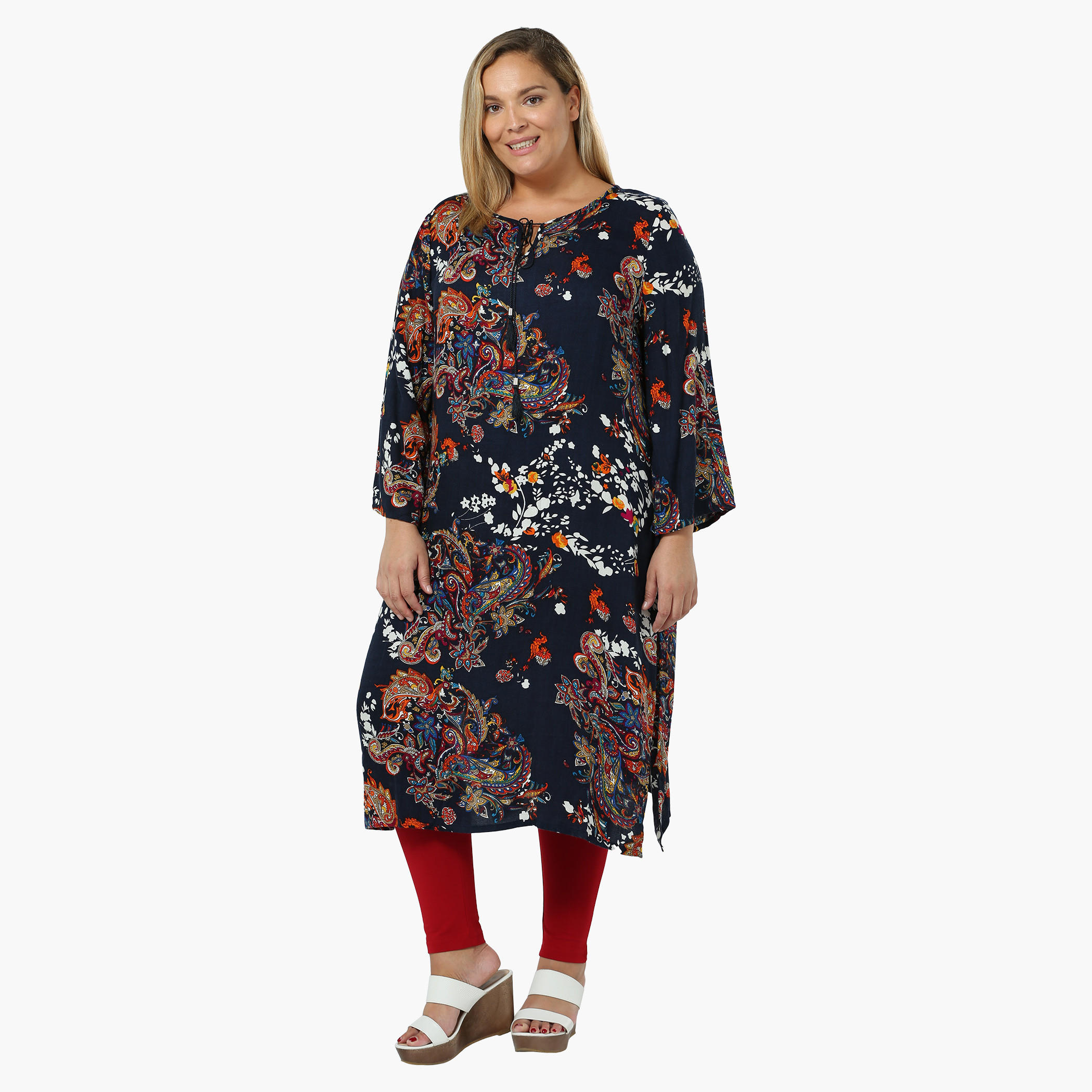 Plus Size Printed Full-sleeved Tunic with Tie-up Neck-women-clothing-shirtsandblouses-blouses-image-5